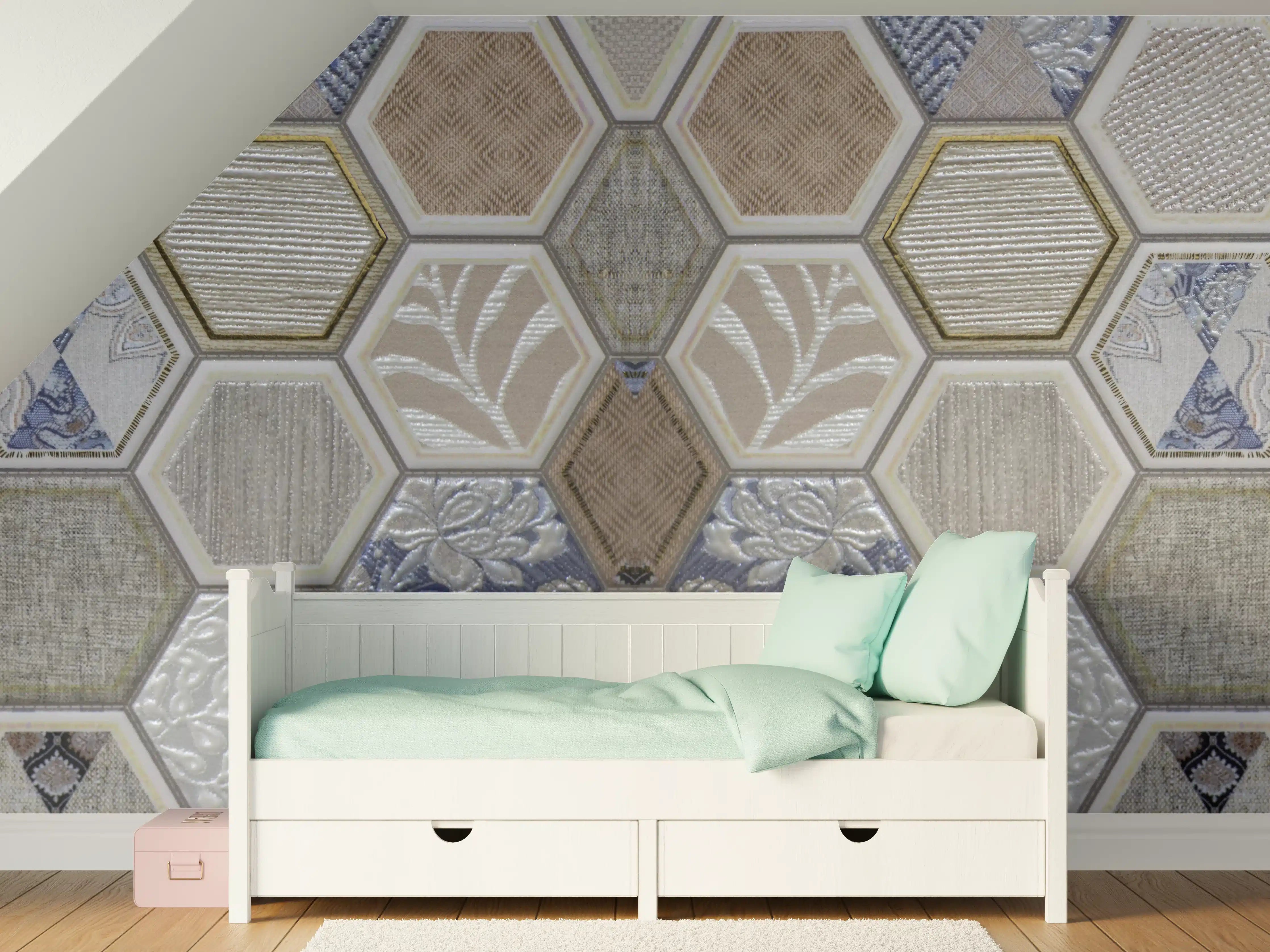 Kinderzimmer Wandgestaltung - Geometrische Blau-Beige Fliesen