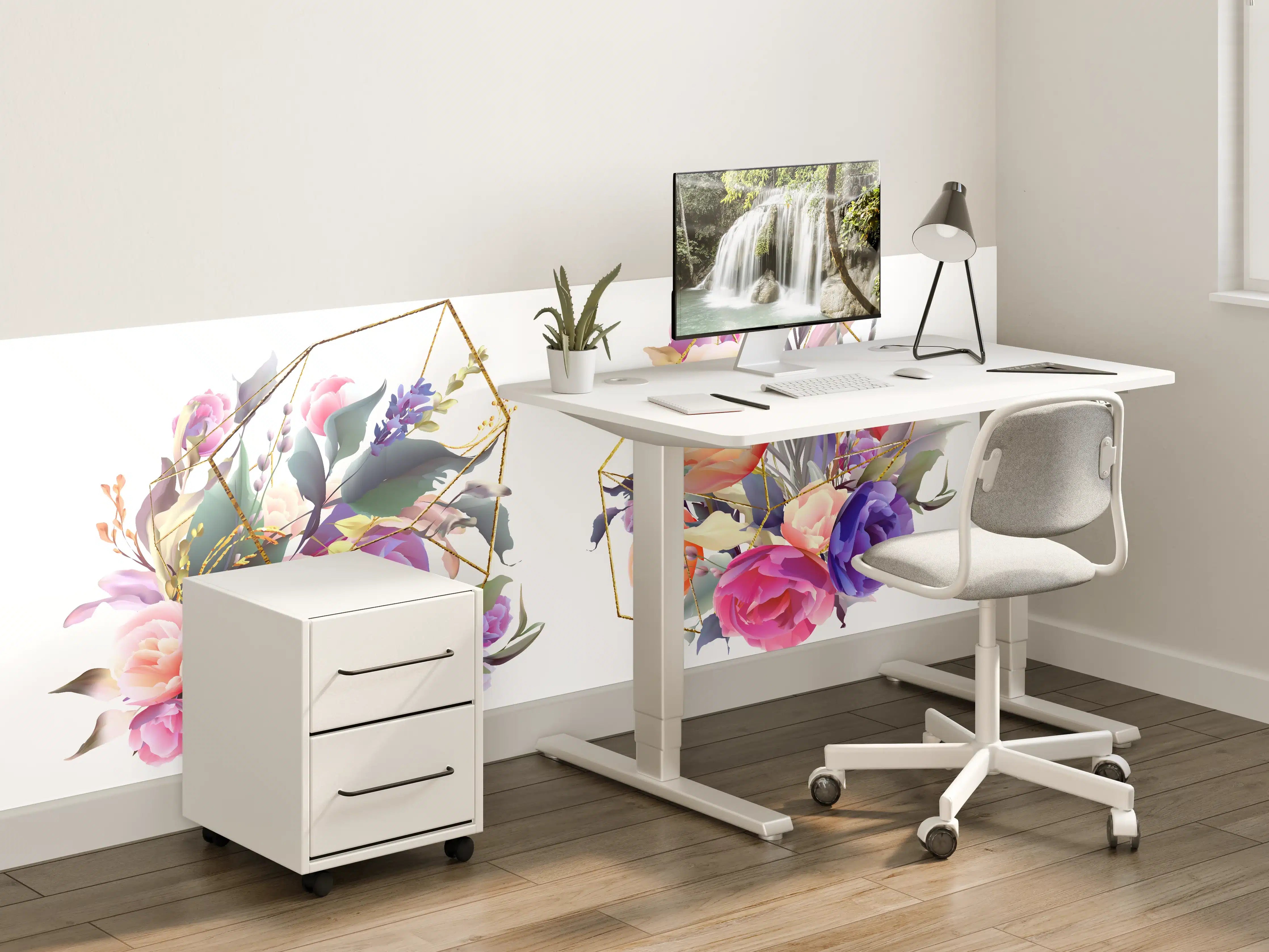 Kinderzimmer Wandgestaltung - Geometrische Blumen Goldglanz