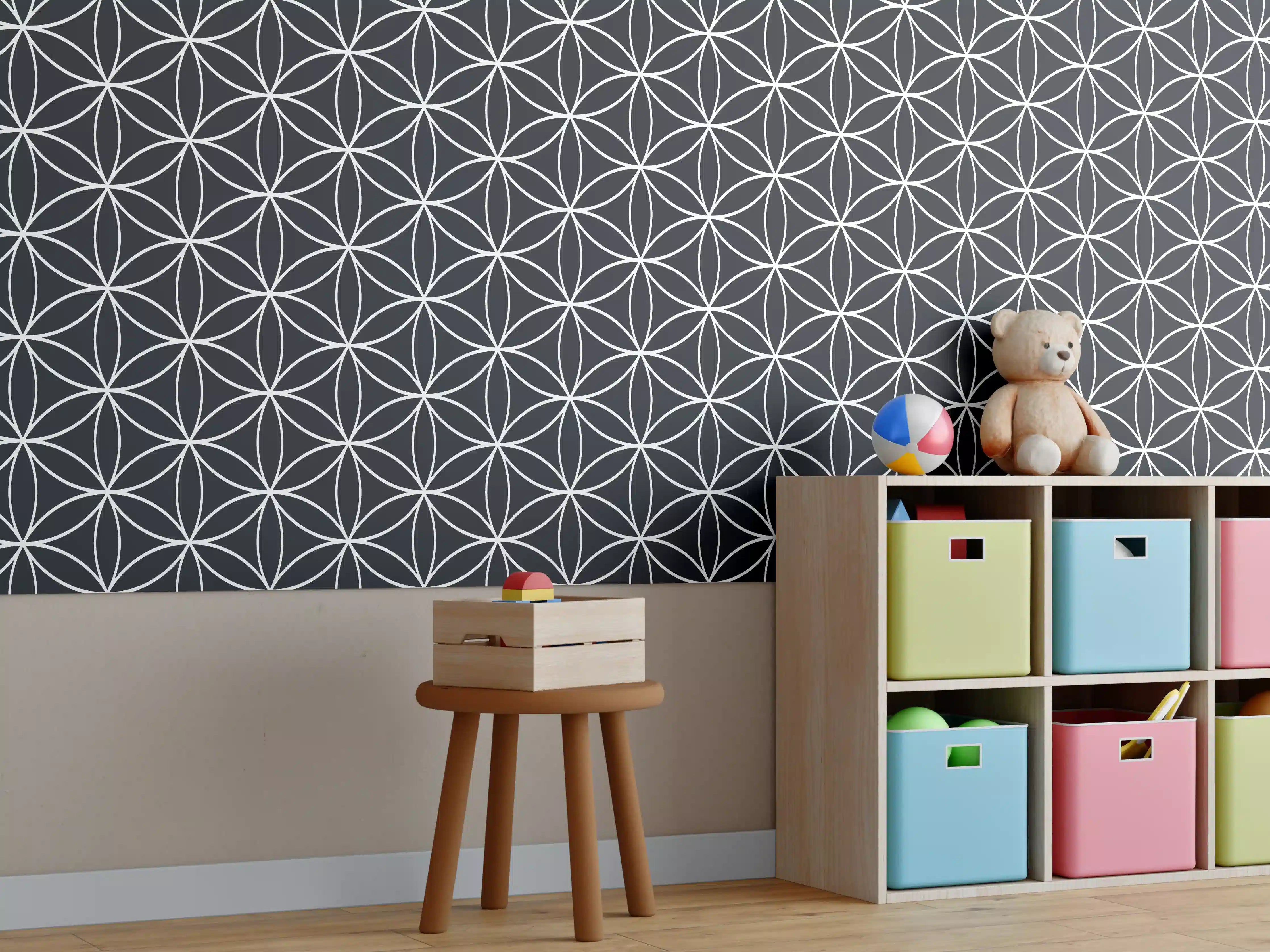 Kinderzimmer Wandgestaltung - Geometrische Fliesen in Schwarz-Weiß