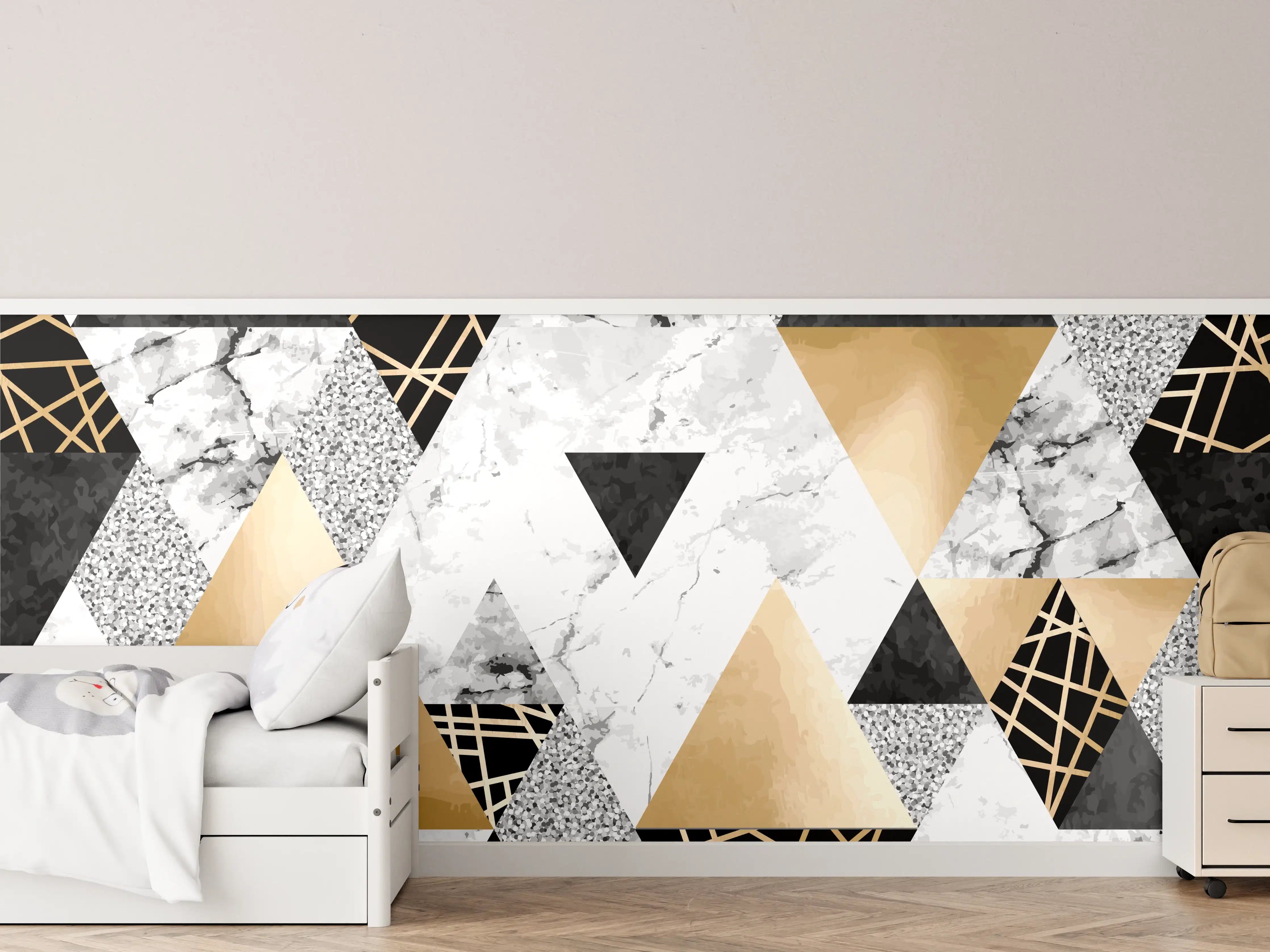 Kinderzimmer Wandgestaltung - Geometrische Gold-Schwarz-Weiß-Muster