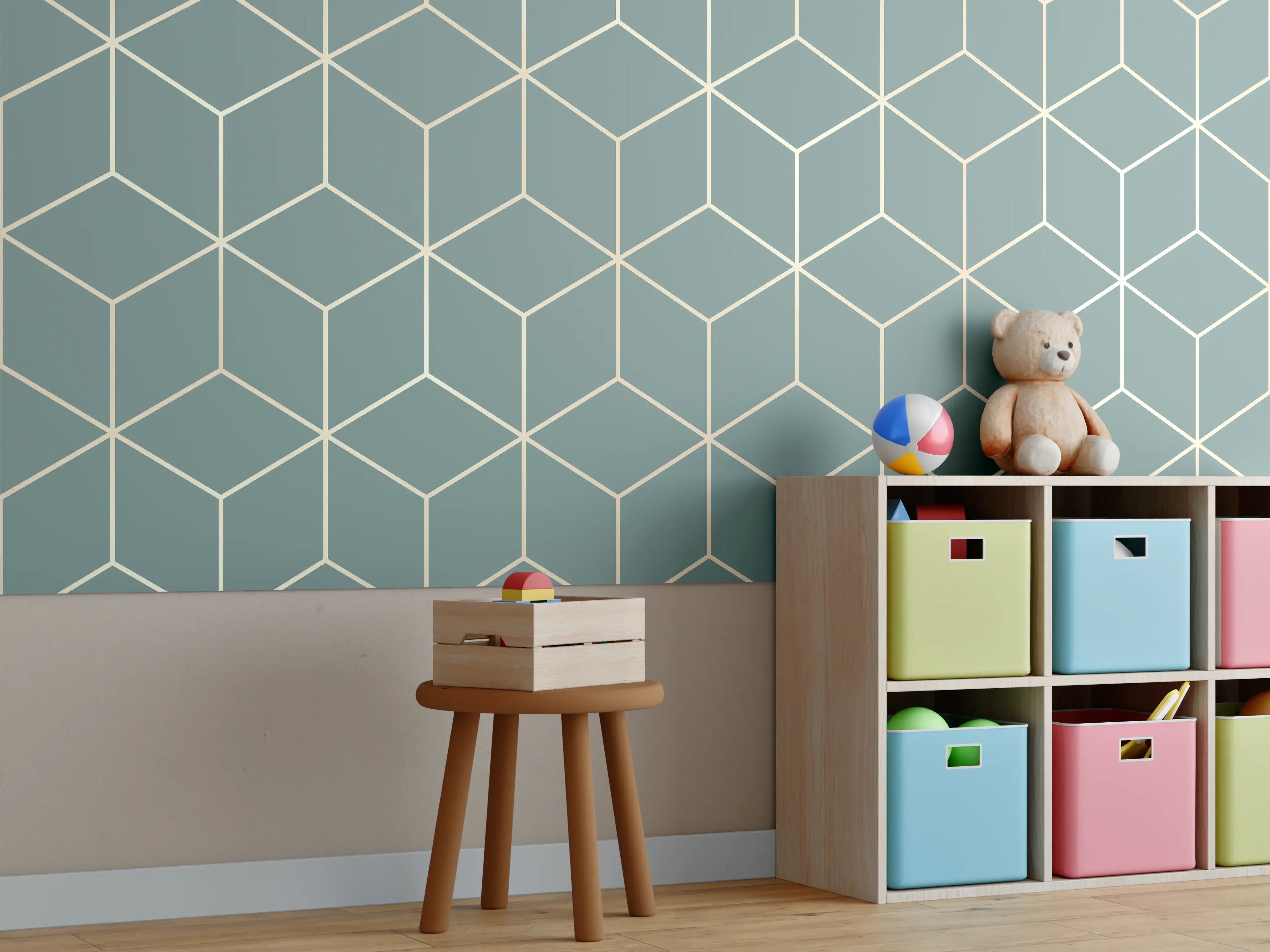 Kinderzimmer Wandgestaltung - Geometrische Grau-Muster Tapete