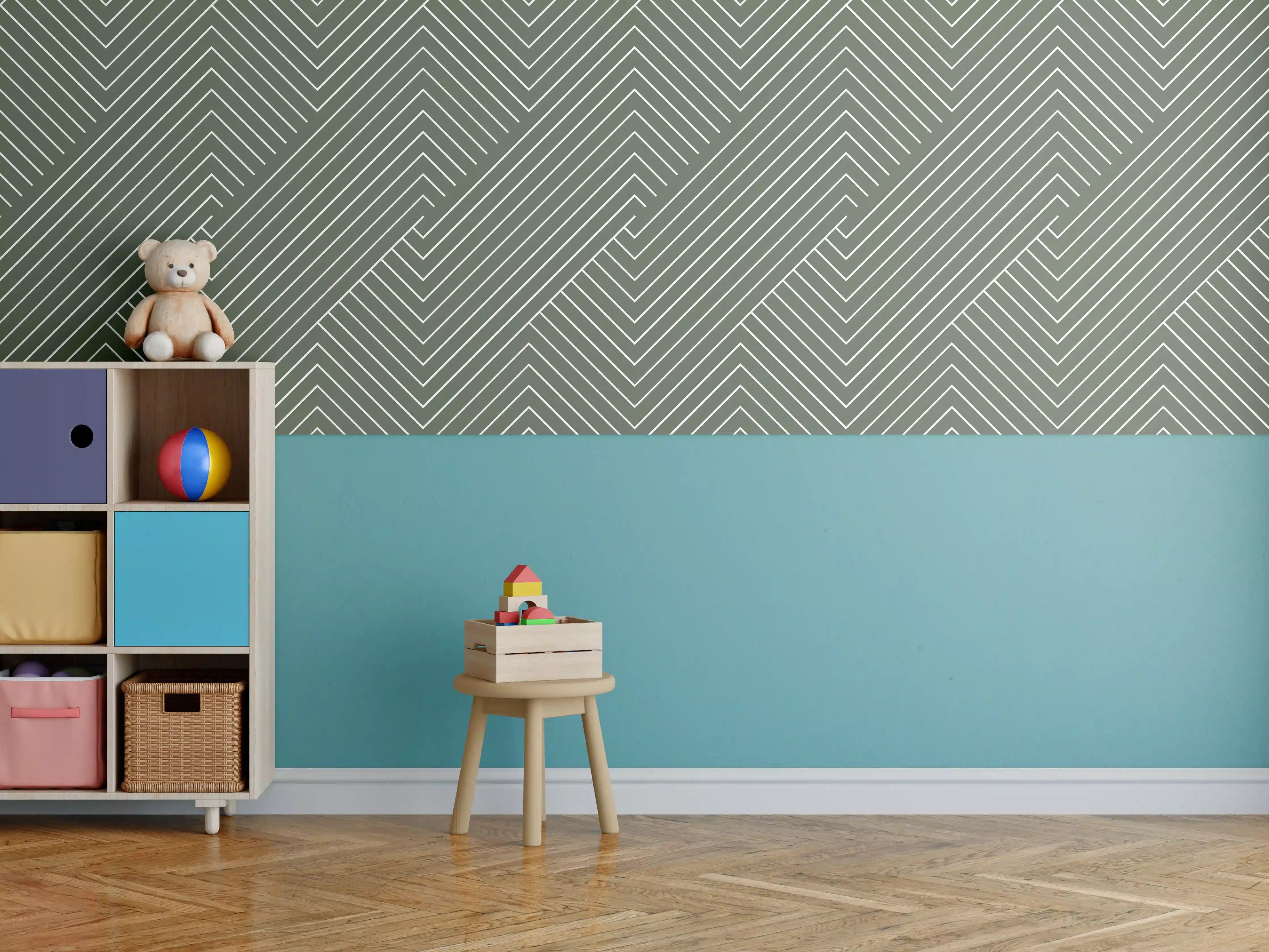Kinderzimmer Wandgestaltung - Geometrische Grün-Muster