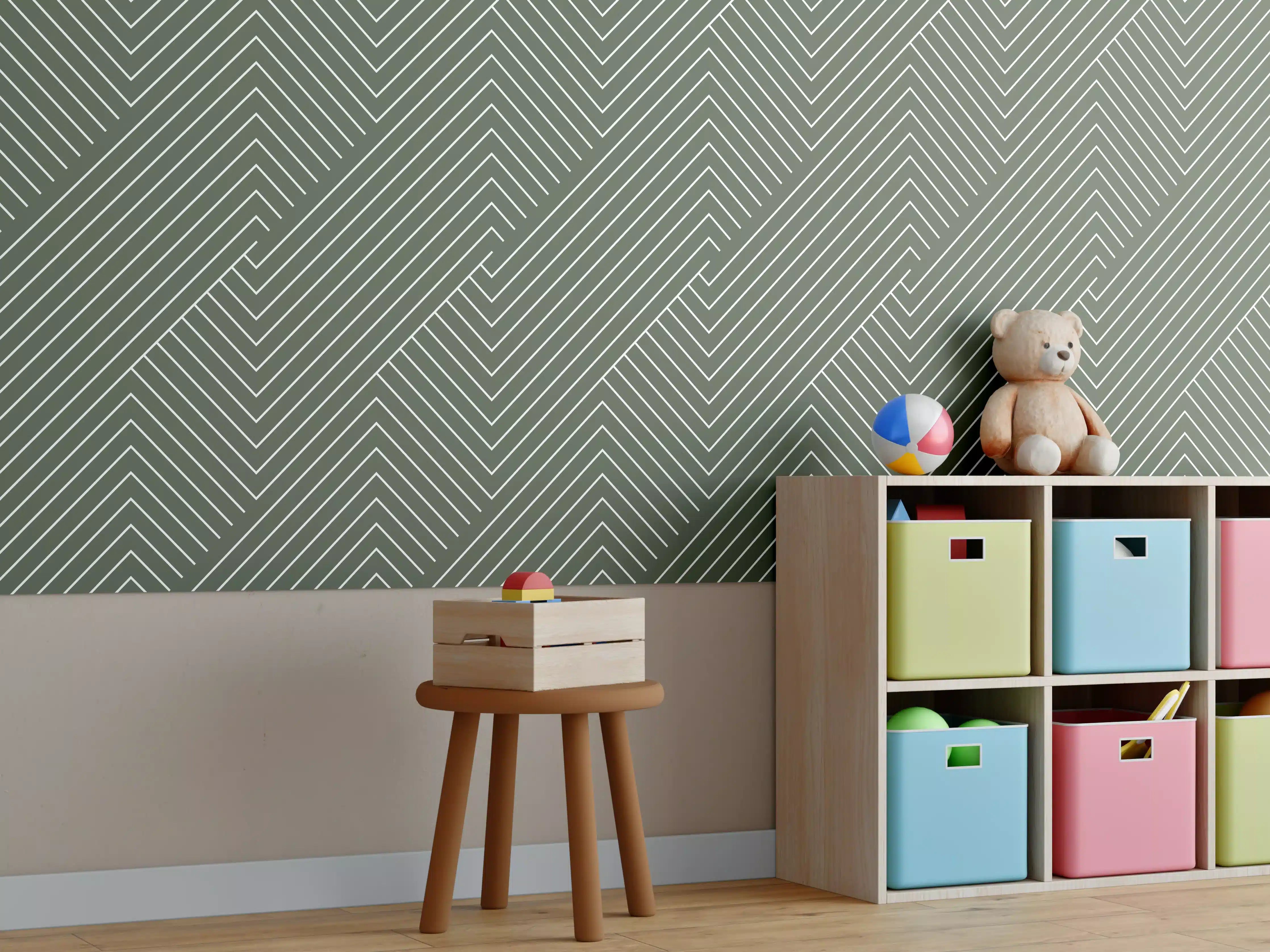 Kinderzimmer Wandgestaltung - Geometrische Grün-Muster