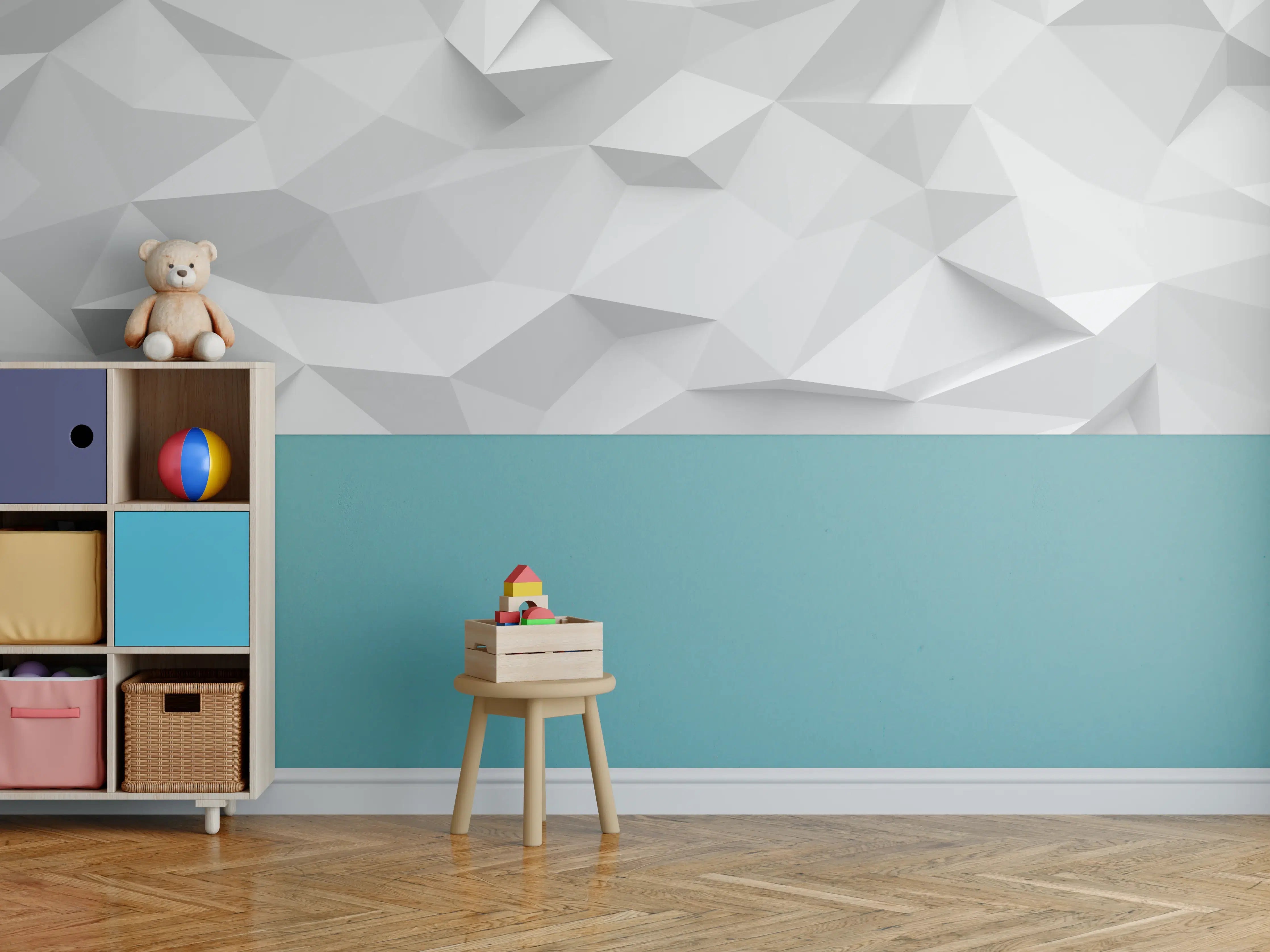 Kinderzimmer Wandgestaltung - Geometrische Weiß-Grau Textur