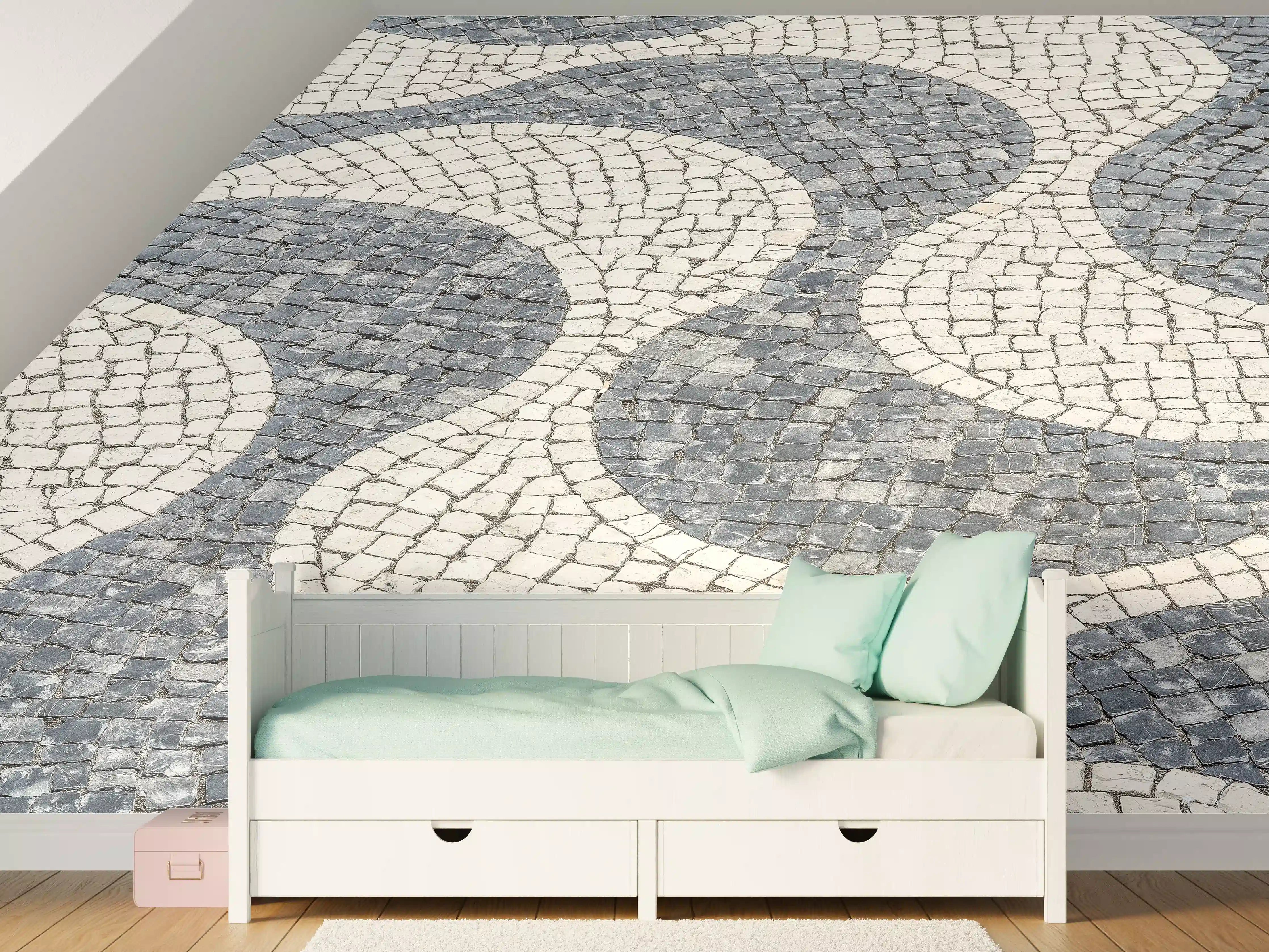 Kinderzimmer Wandgestaltung - Geometrische Weiß-Schwarz-Mosaik