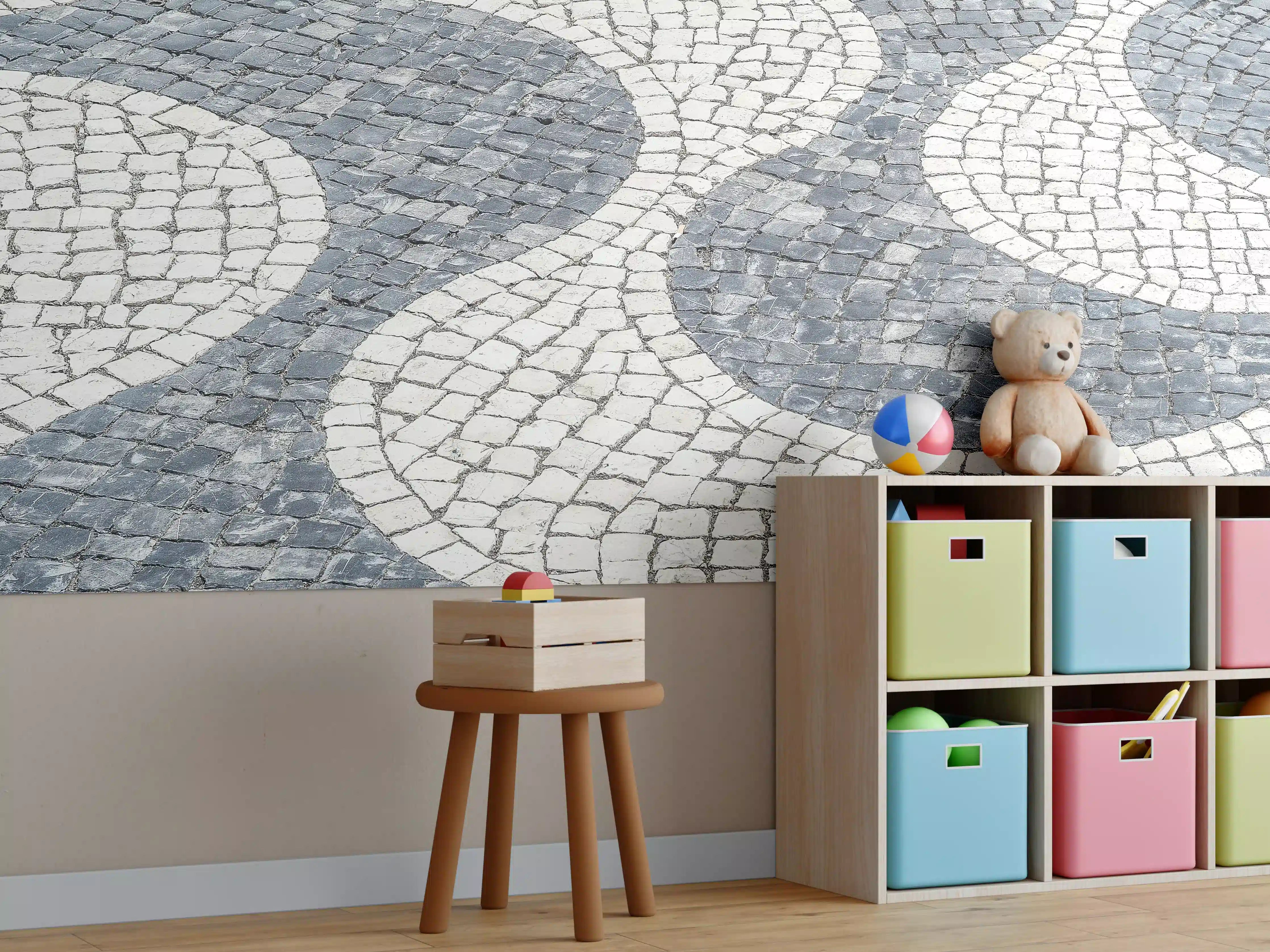 Kinderzimmer Wandgestaltung - Geometrische Weiß-Schwarz-Mosaik