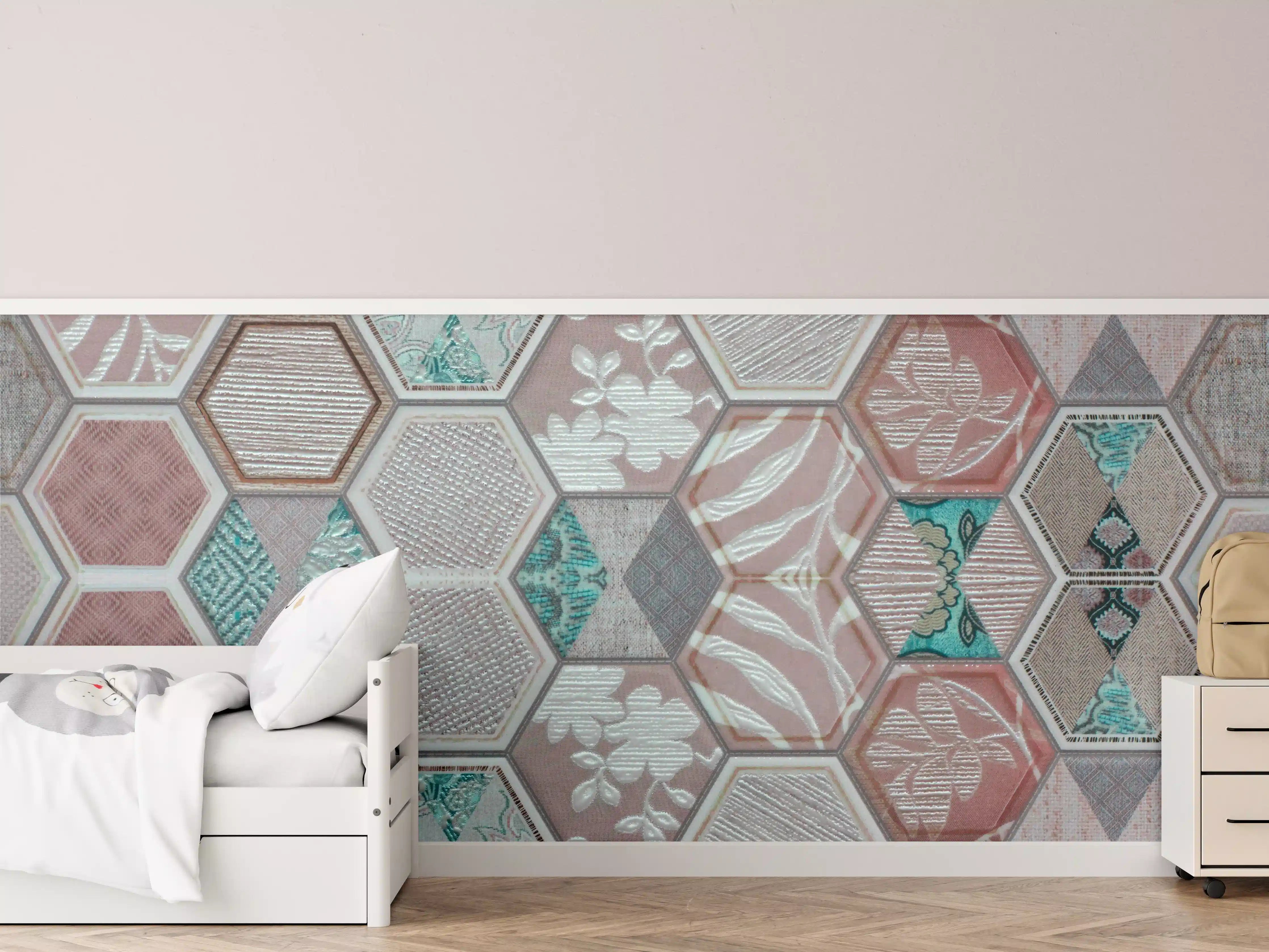 Kinderzimmer Wandgestaltung - Geometrisches Hexagon-Mosaikmuster