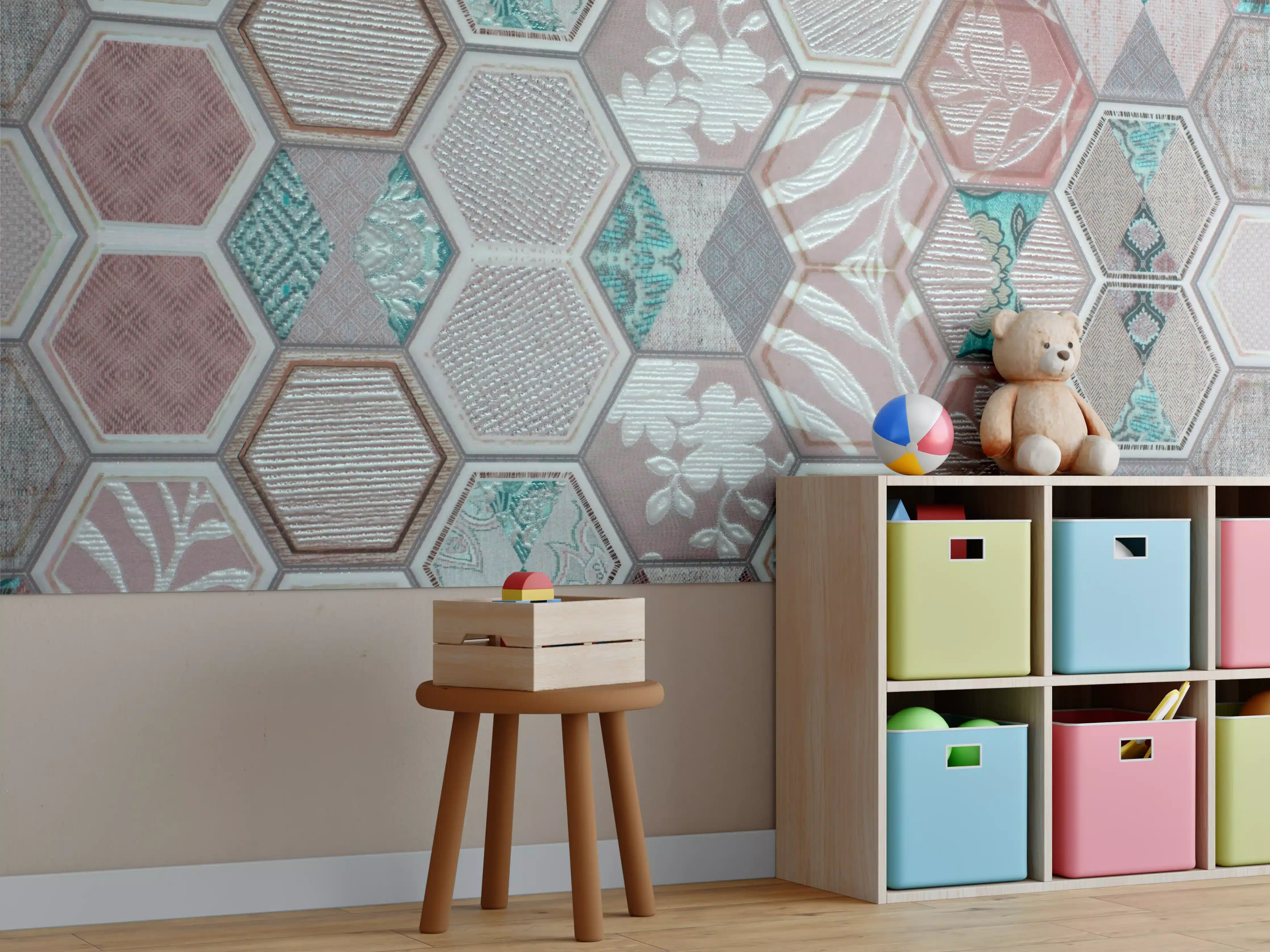 Kinderzimmer Wandgestaltung - Geometrisches Hexagon-Mosaikmuster