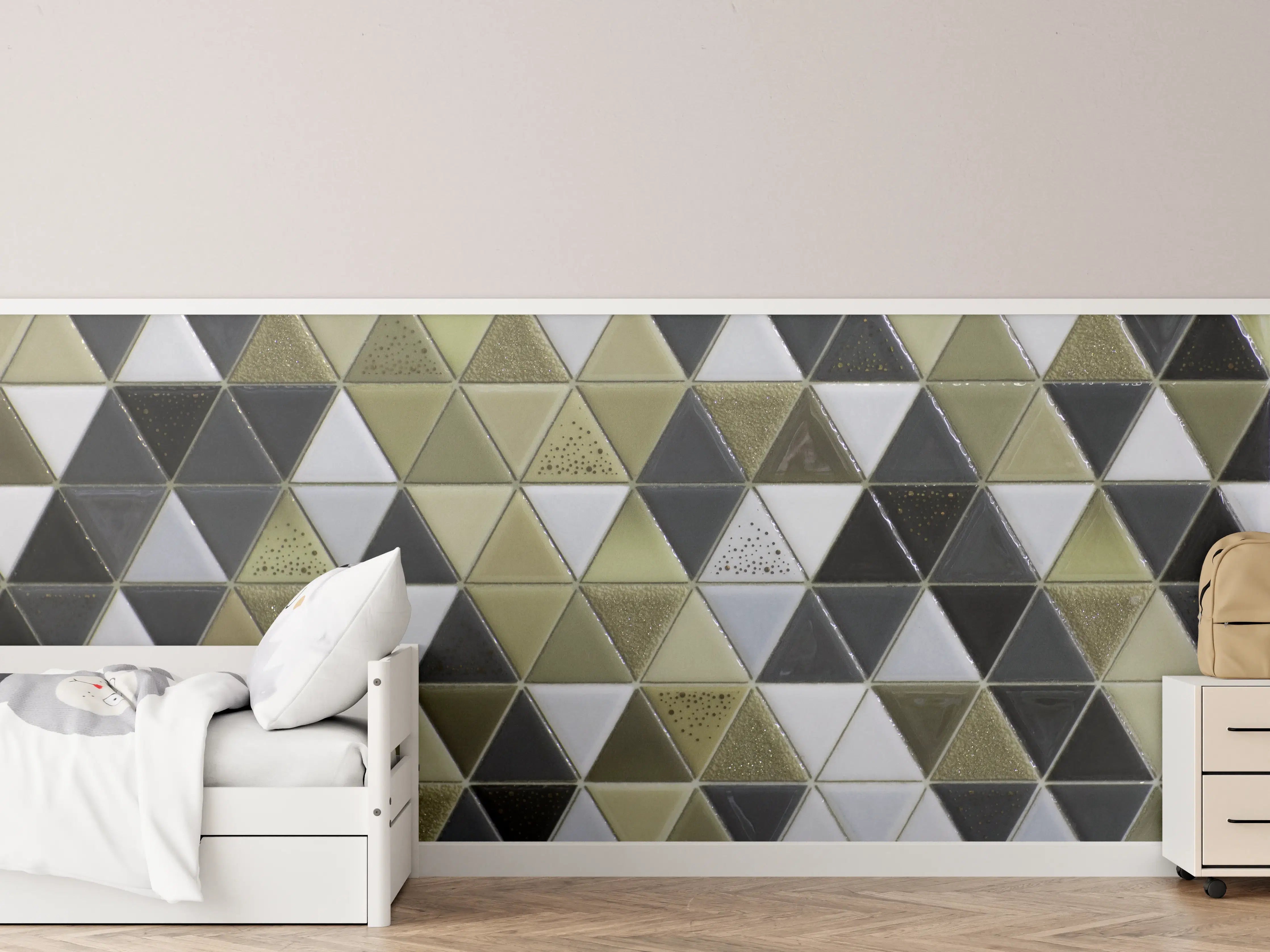 Kinderzimmer Wandgestaltung - Geometrisches Mosaik Kachel Grau
