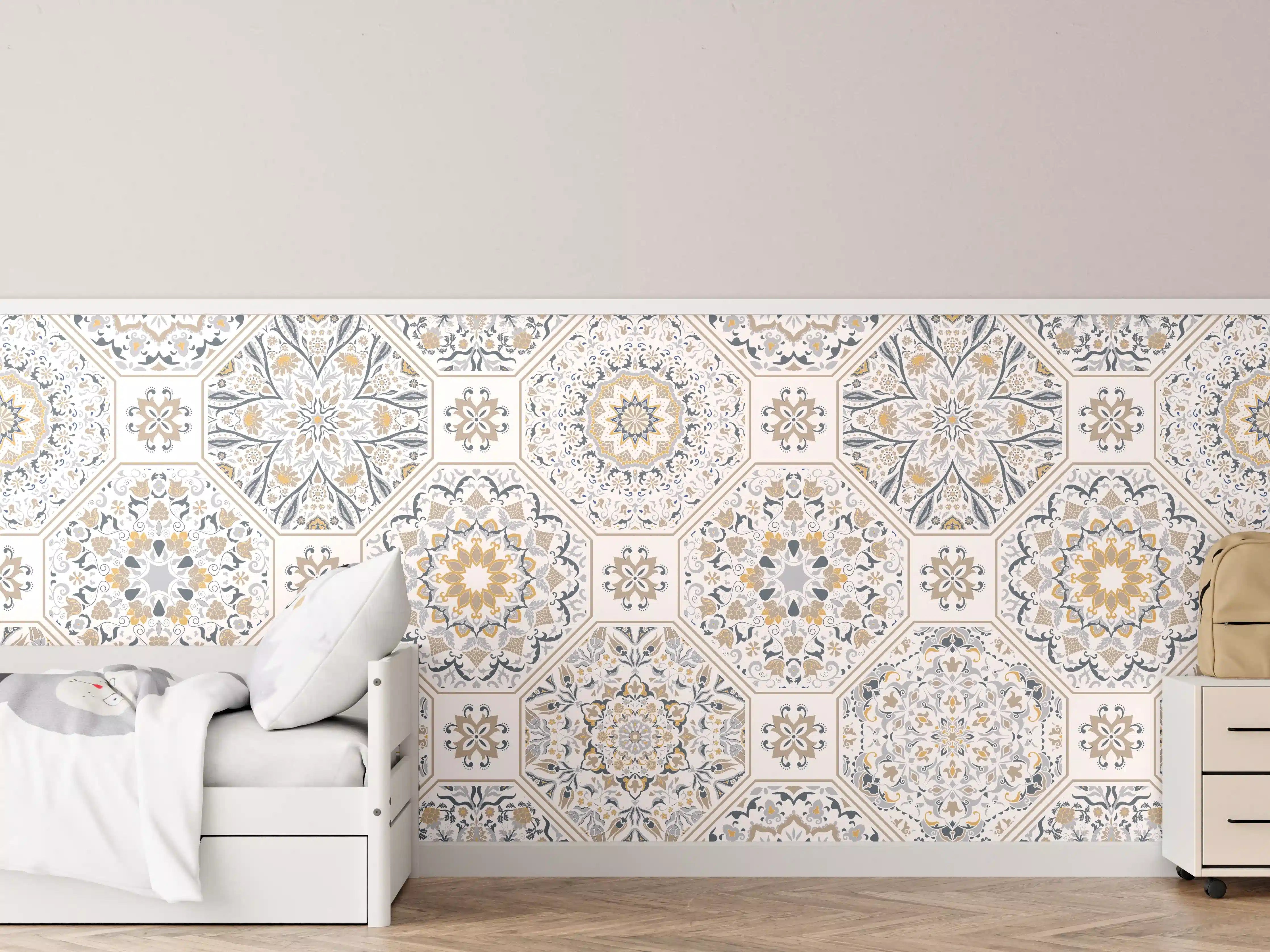Kinderzimmer Wandgestaltung - Geometrisches Mosaik-Muster Beige