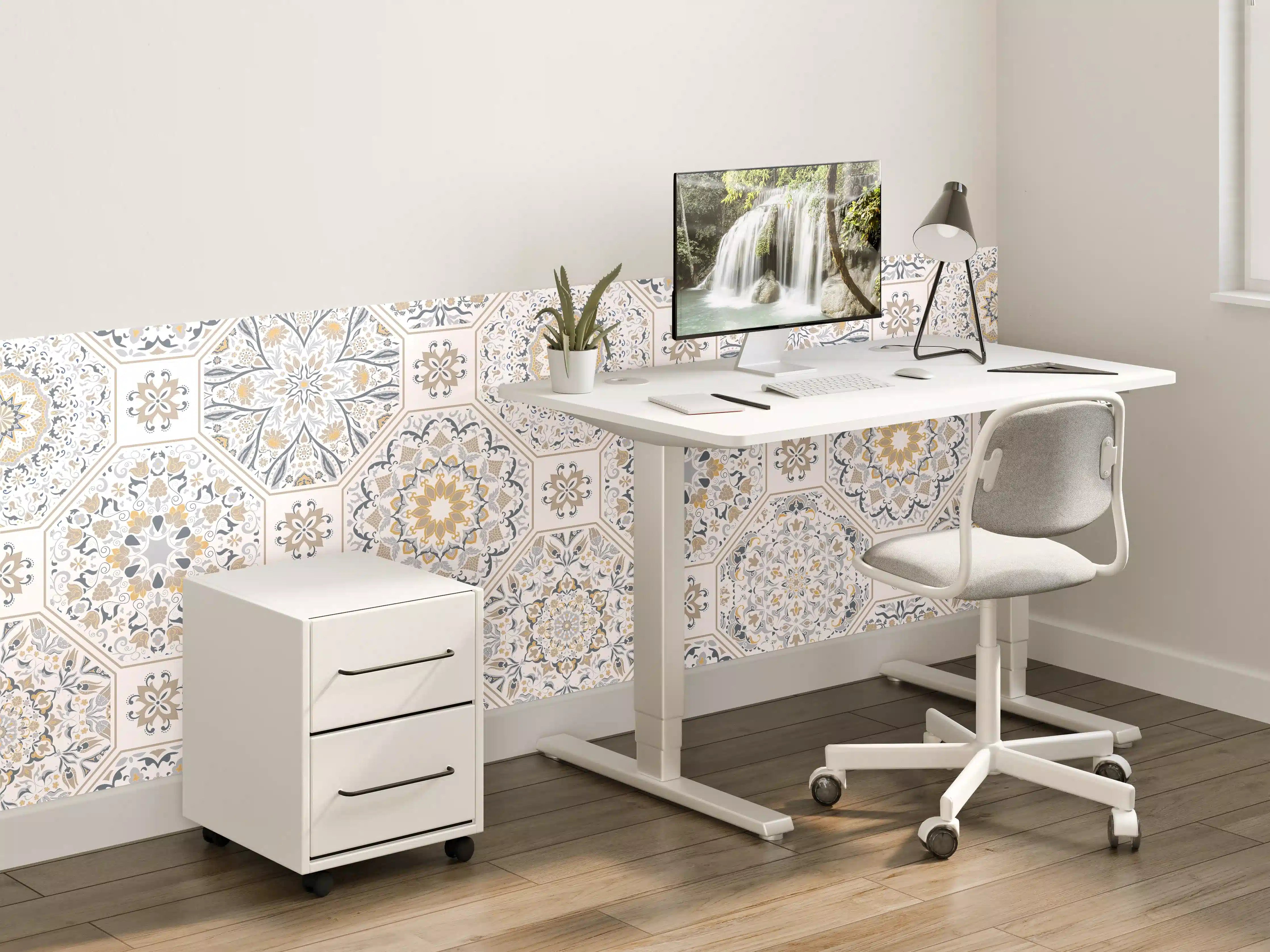 Kinderzimmer Wandgestaltung - Geometrisches Mosaik-Muster Beige
