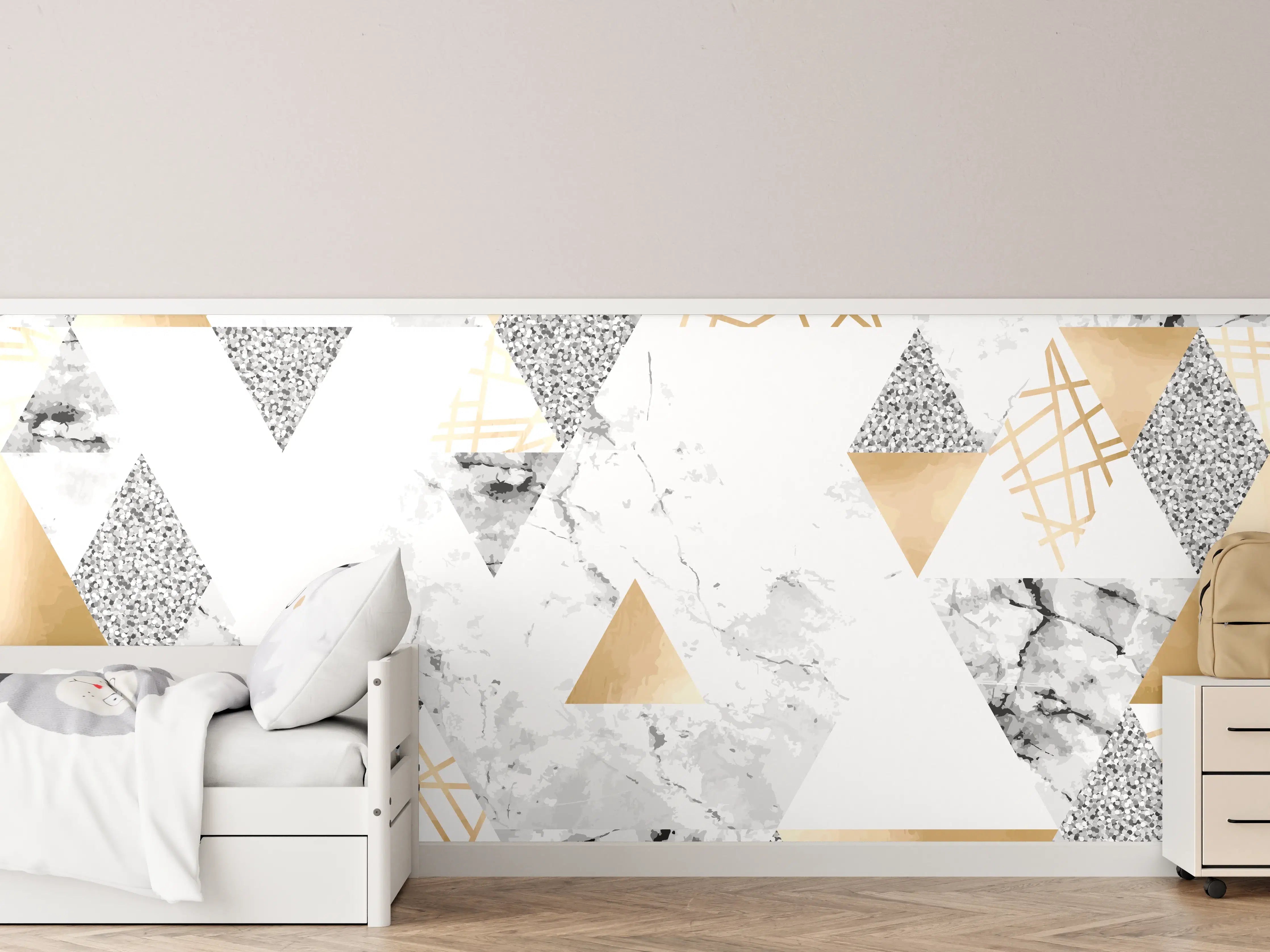 Kinderzimmer Wandgestaltung - Geometrisches Muster Gold Weiß Grau