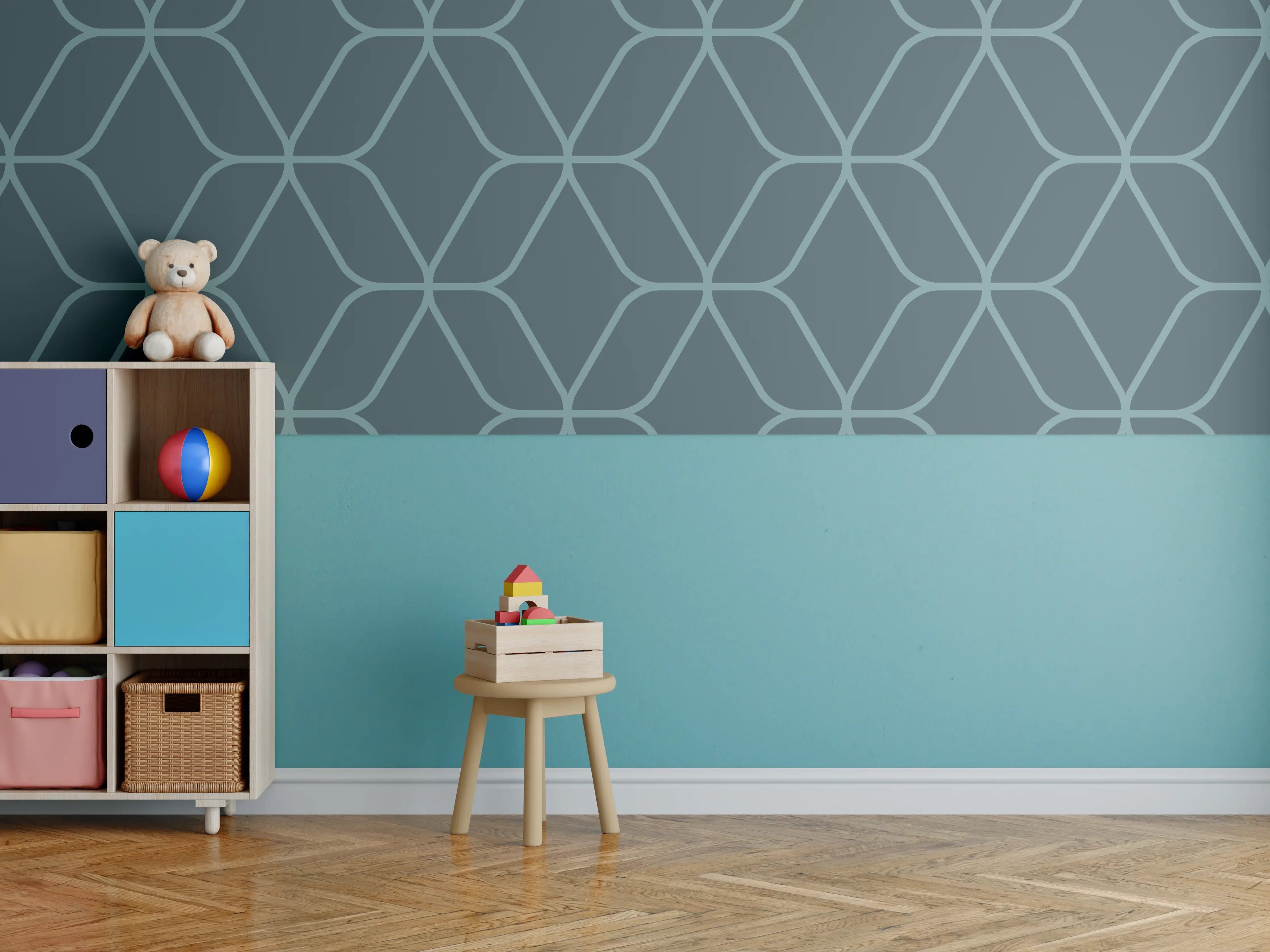 Kinderzimmer Wandgestaltung - Geometrisches Muster in Blau