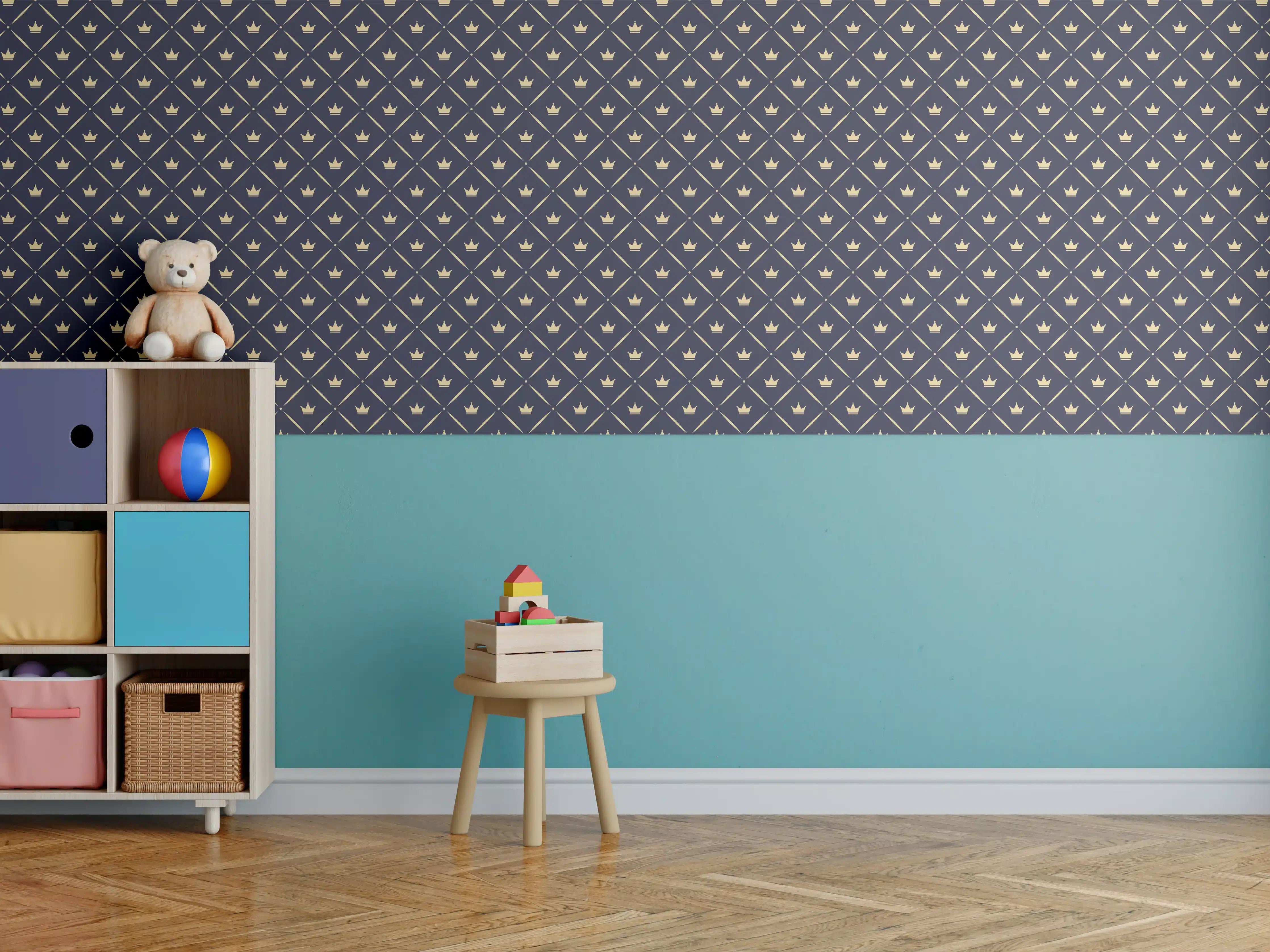Kinderzimmer Wandgestaltung - Geometrisches Muster in Marineblau
