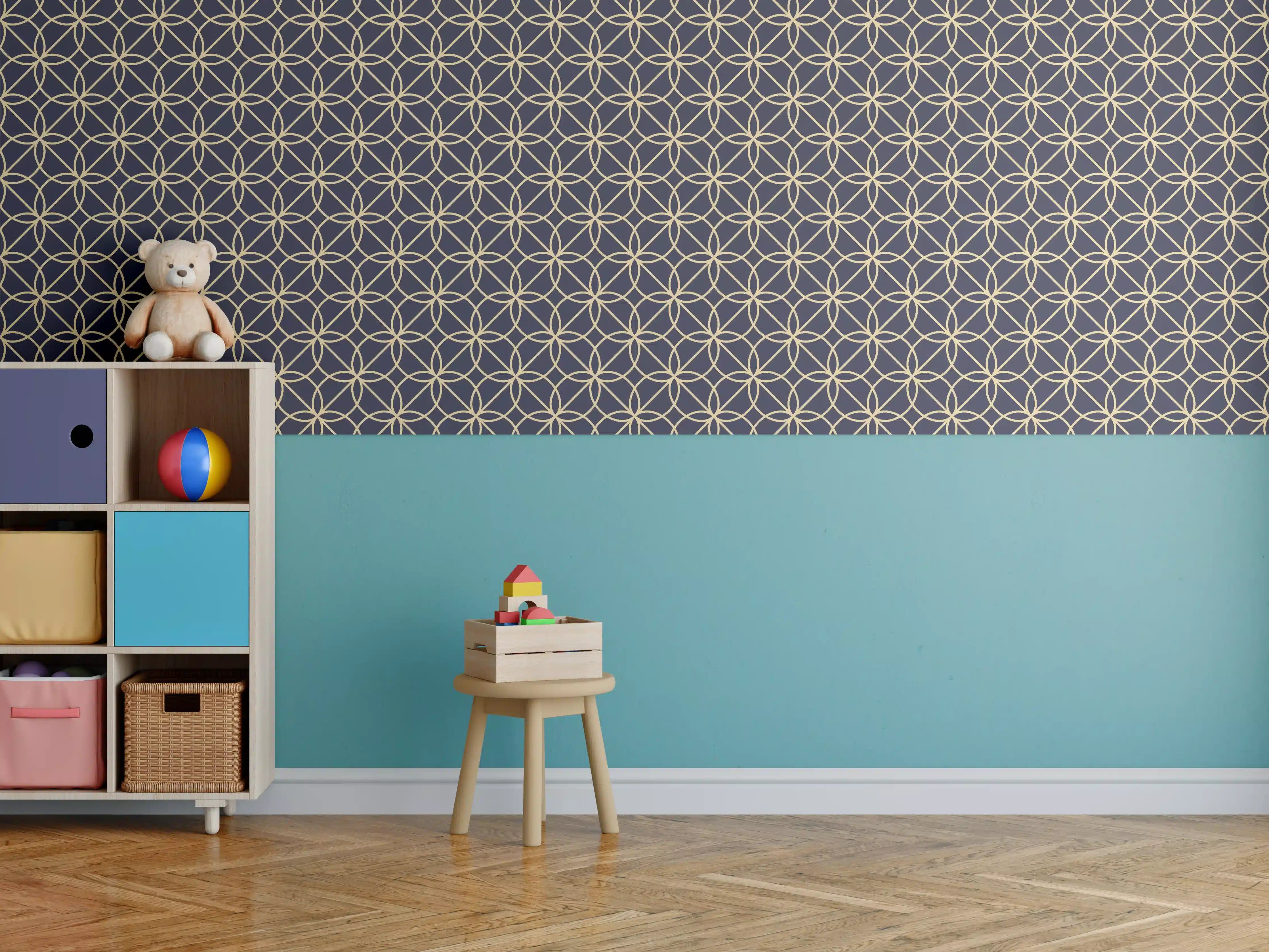 Kinderzimmer Wandgestaltung - Geometrisches Navy Muster Design
