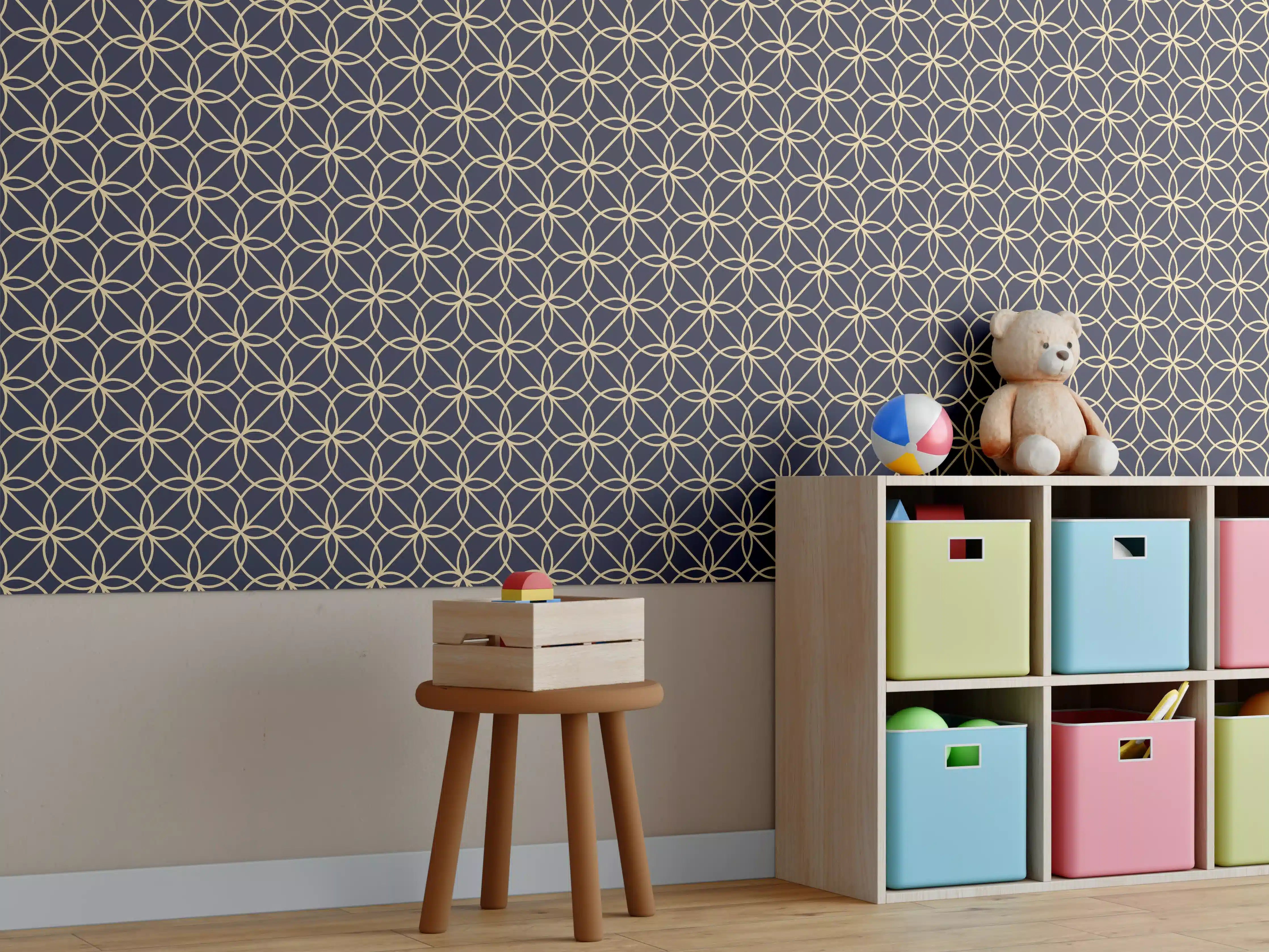 Kinderzimmer Wandgestaltung - Geometrisches Navy Muster Design