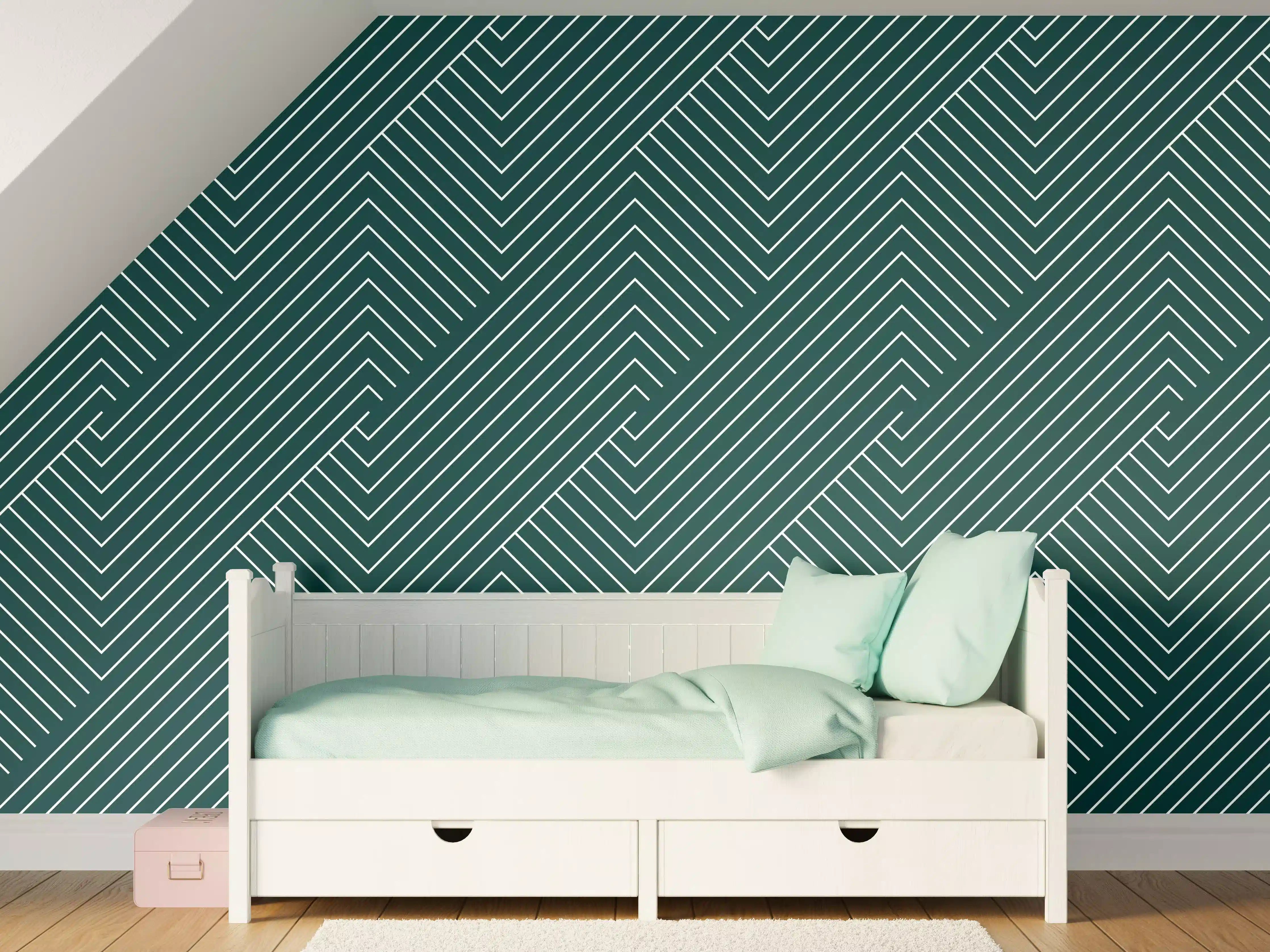 Kinderzimmer Wandgestaltung - Geometrisches Petrol-Türkis-Muster