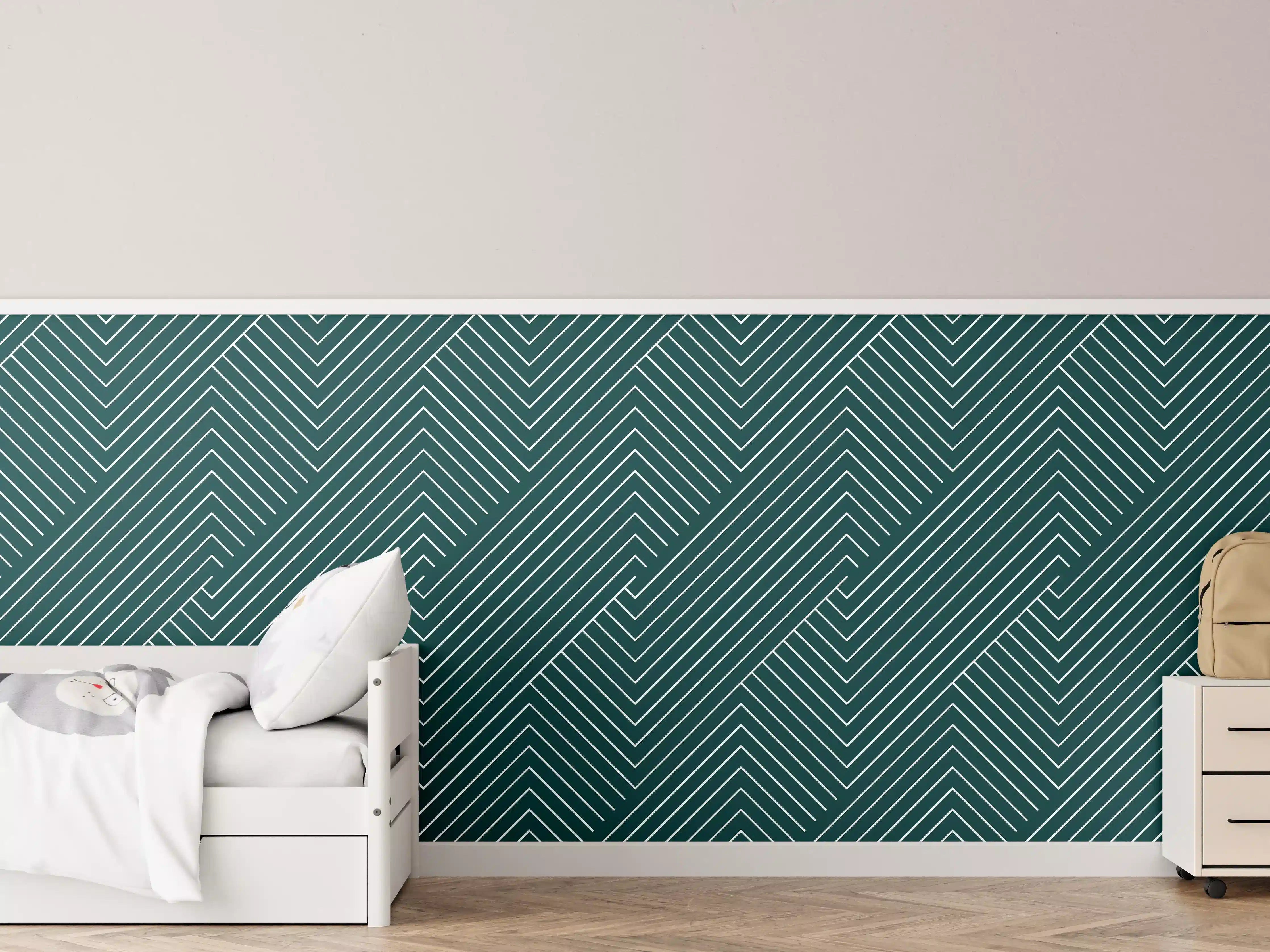 Kinderzimmer Wandgestaltung - Geometrisches Petrol-Türkis-Muster