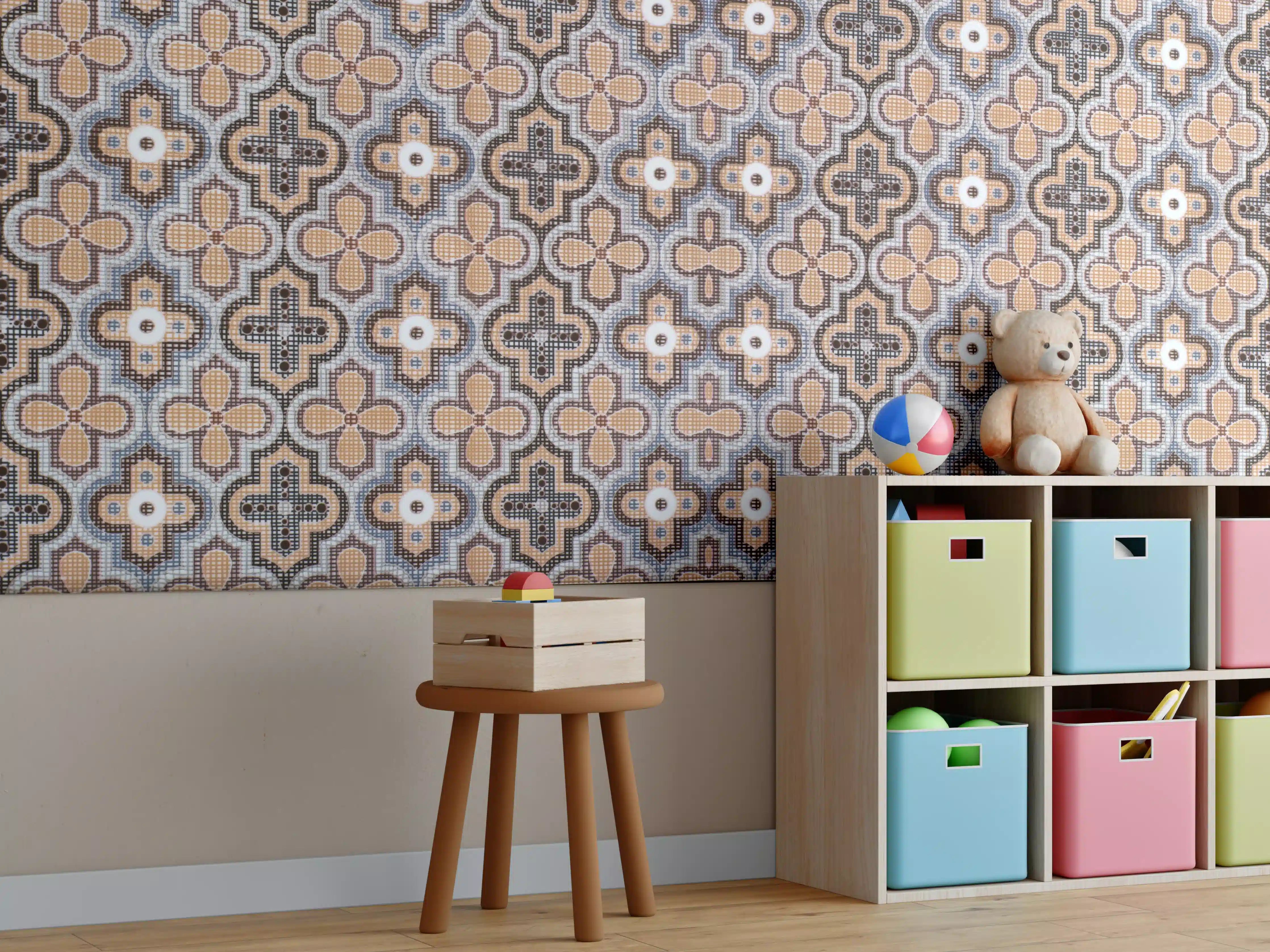 Kinderzimmer Wandgestaltung - Geometrisches Retro-Muster