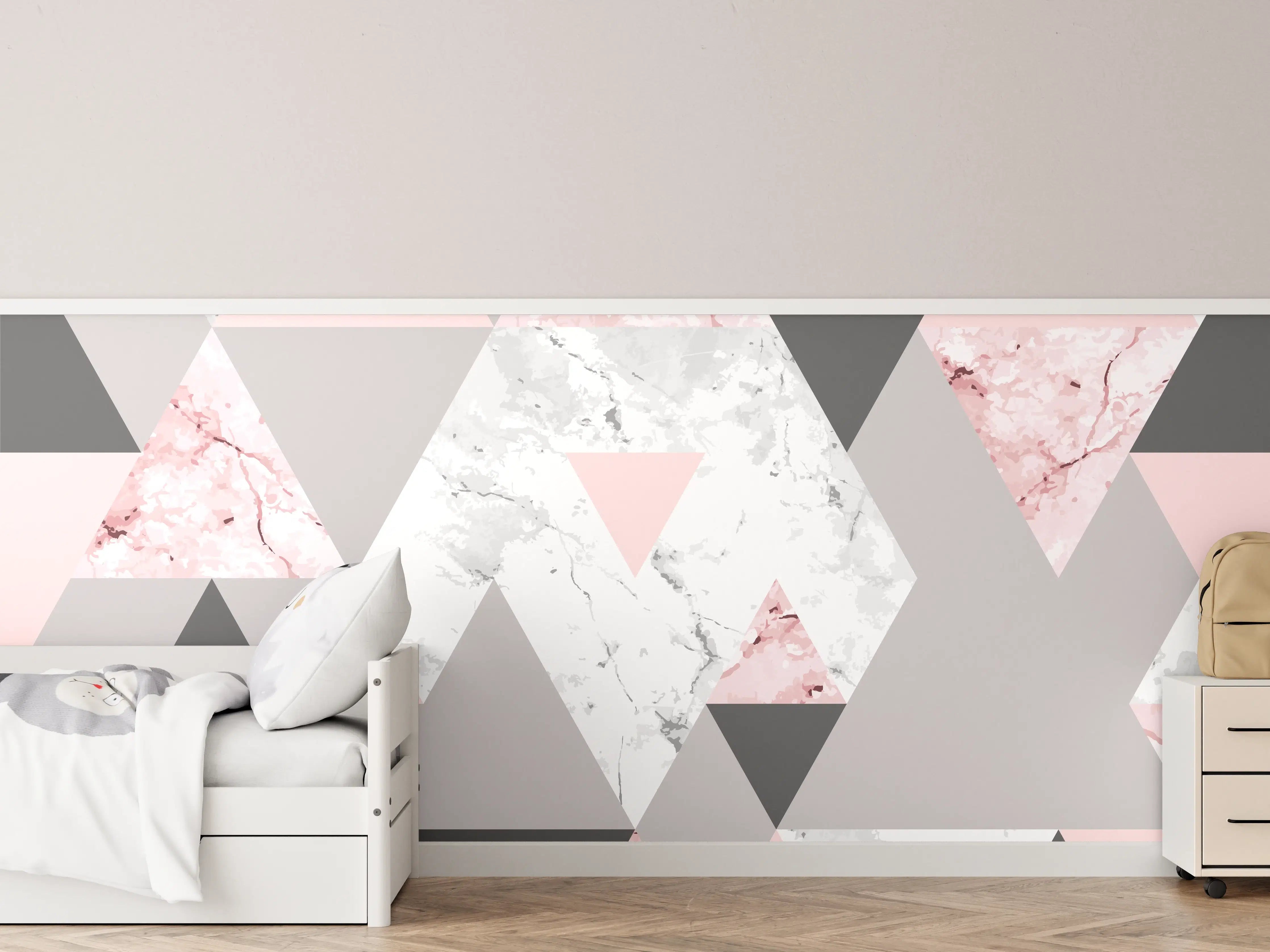 Kinderzimmer Wandgestaltung - Geometrisches Rosa-Grau-Muster