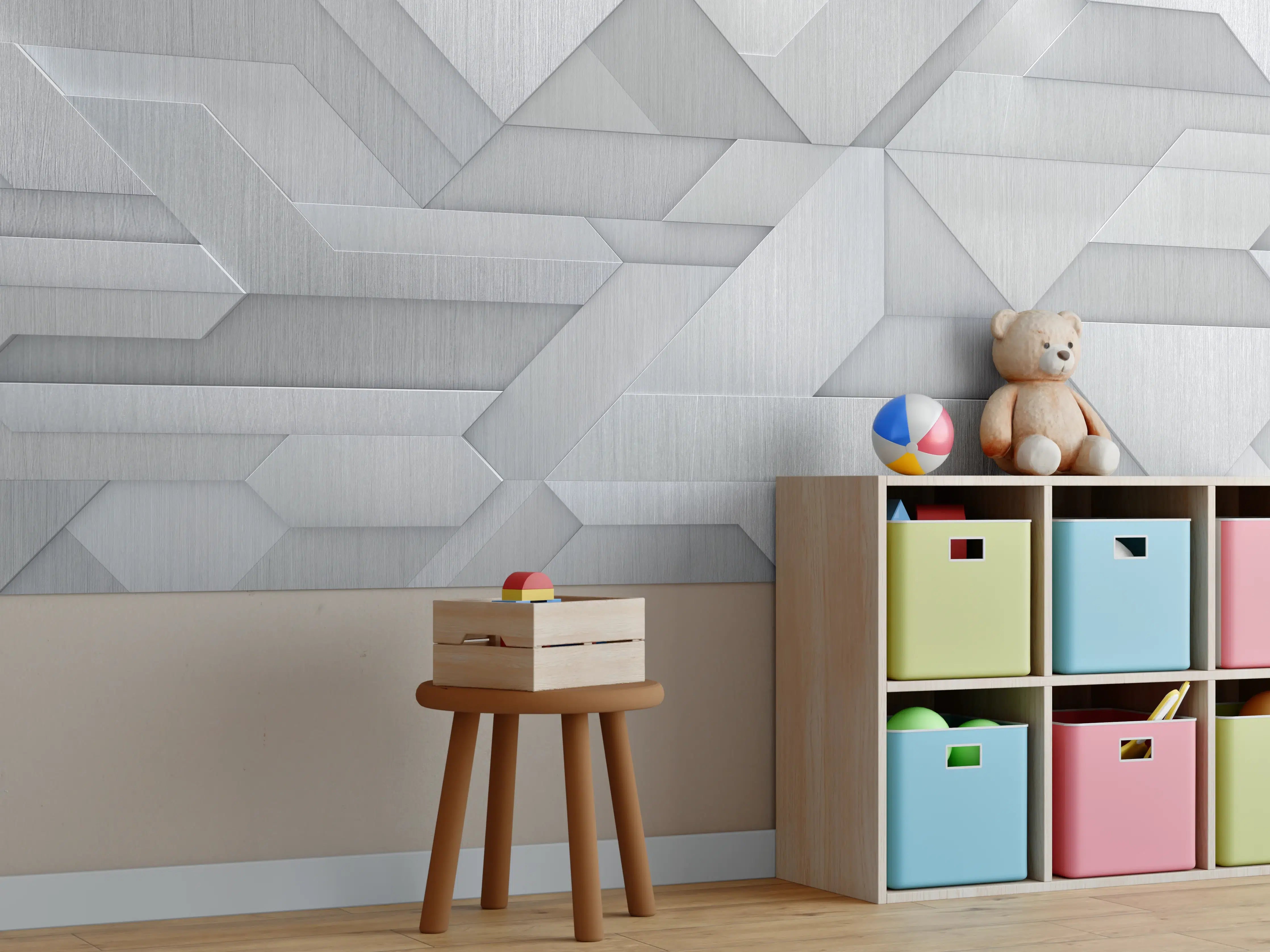Kinderzimmer Wandgestaltung - Geometrisches Weiß-Metallic-Muster