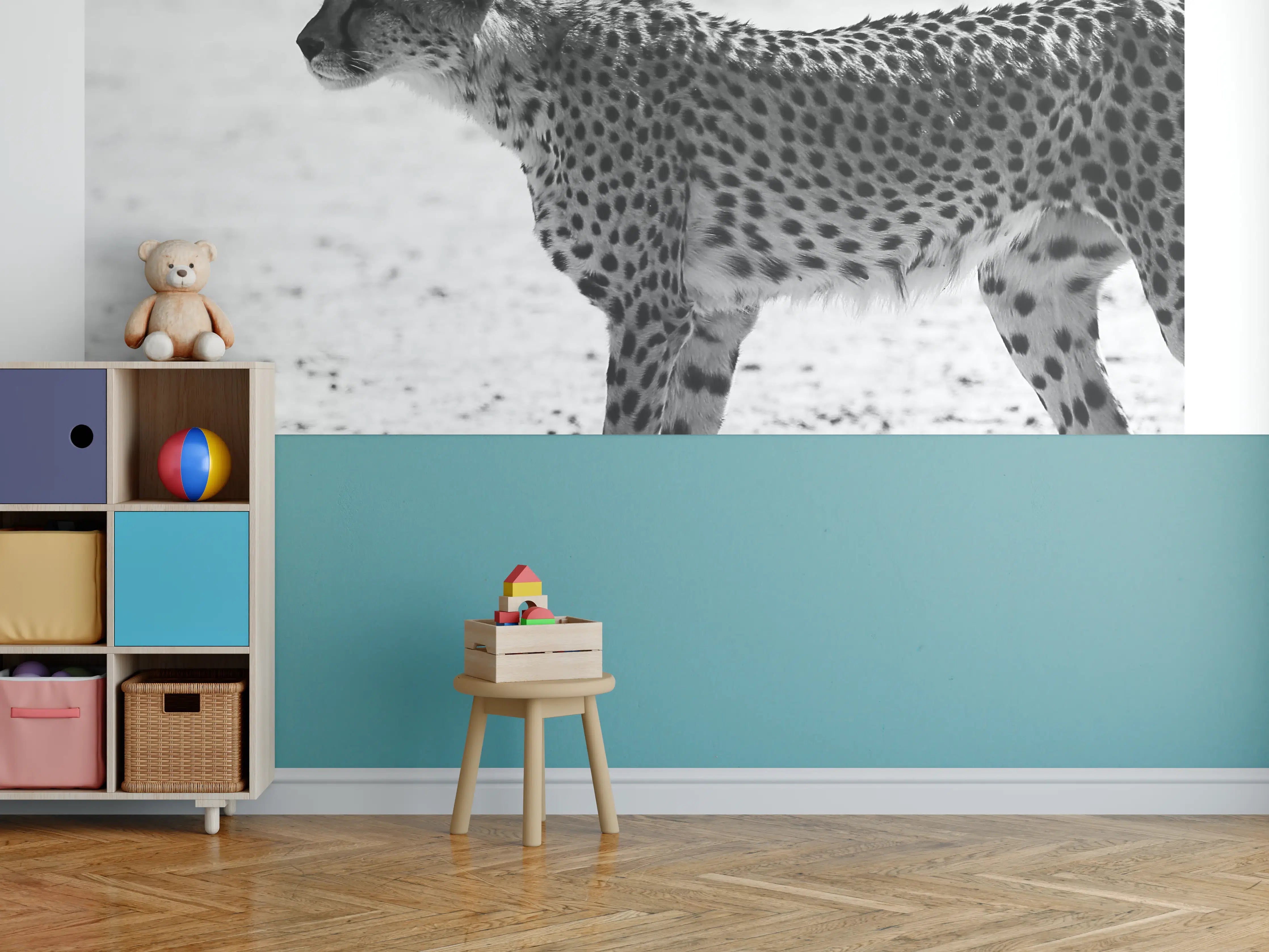 Kinderzimmer Wandgestaltung - Gepard in Schwarz-Weiß