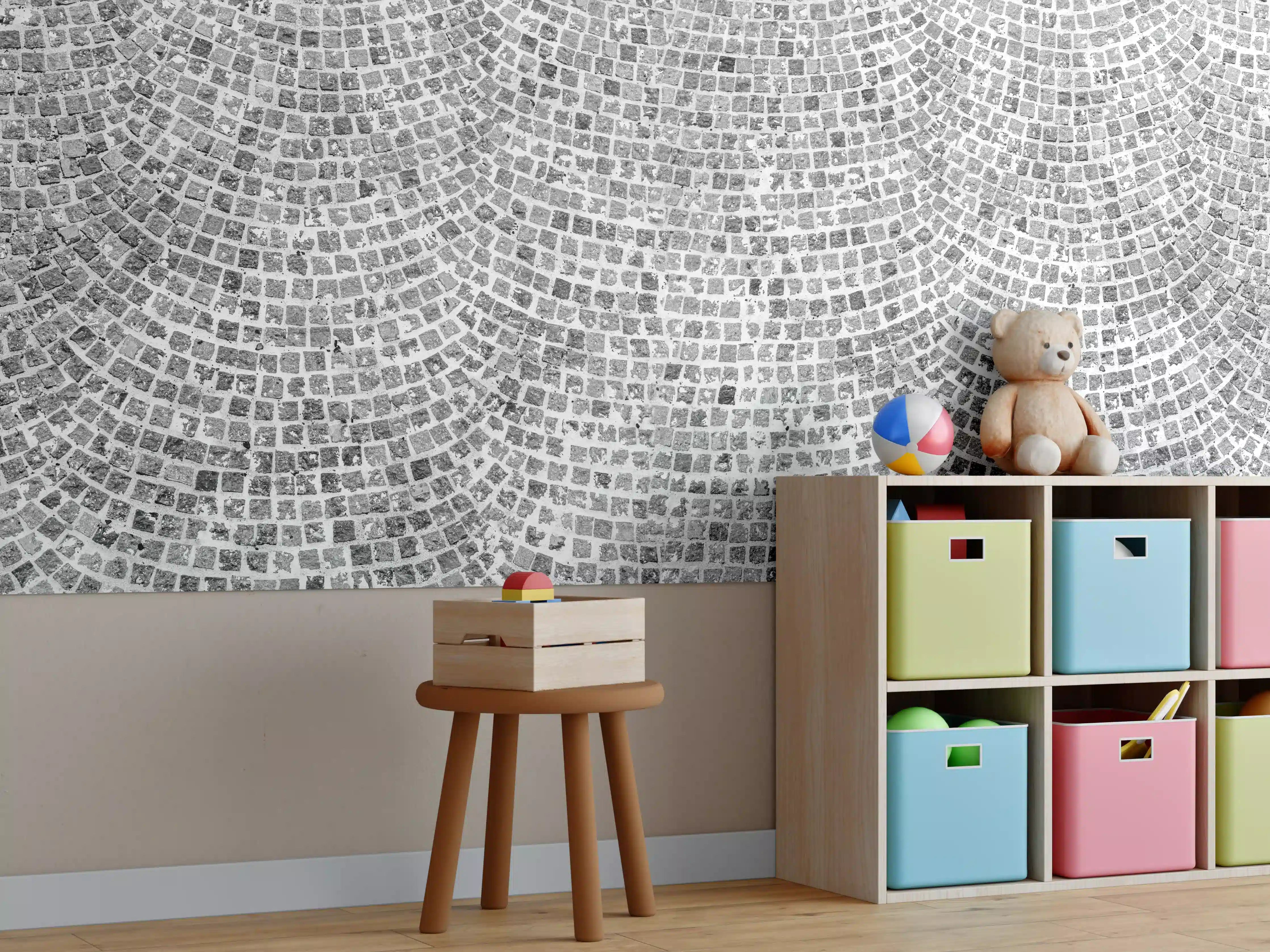 Kinderzimmer Wandgestaltung - Gepflasterte Straßenoberfläche