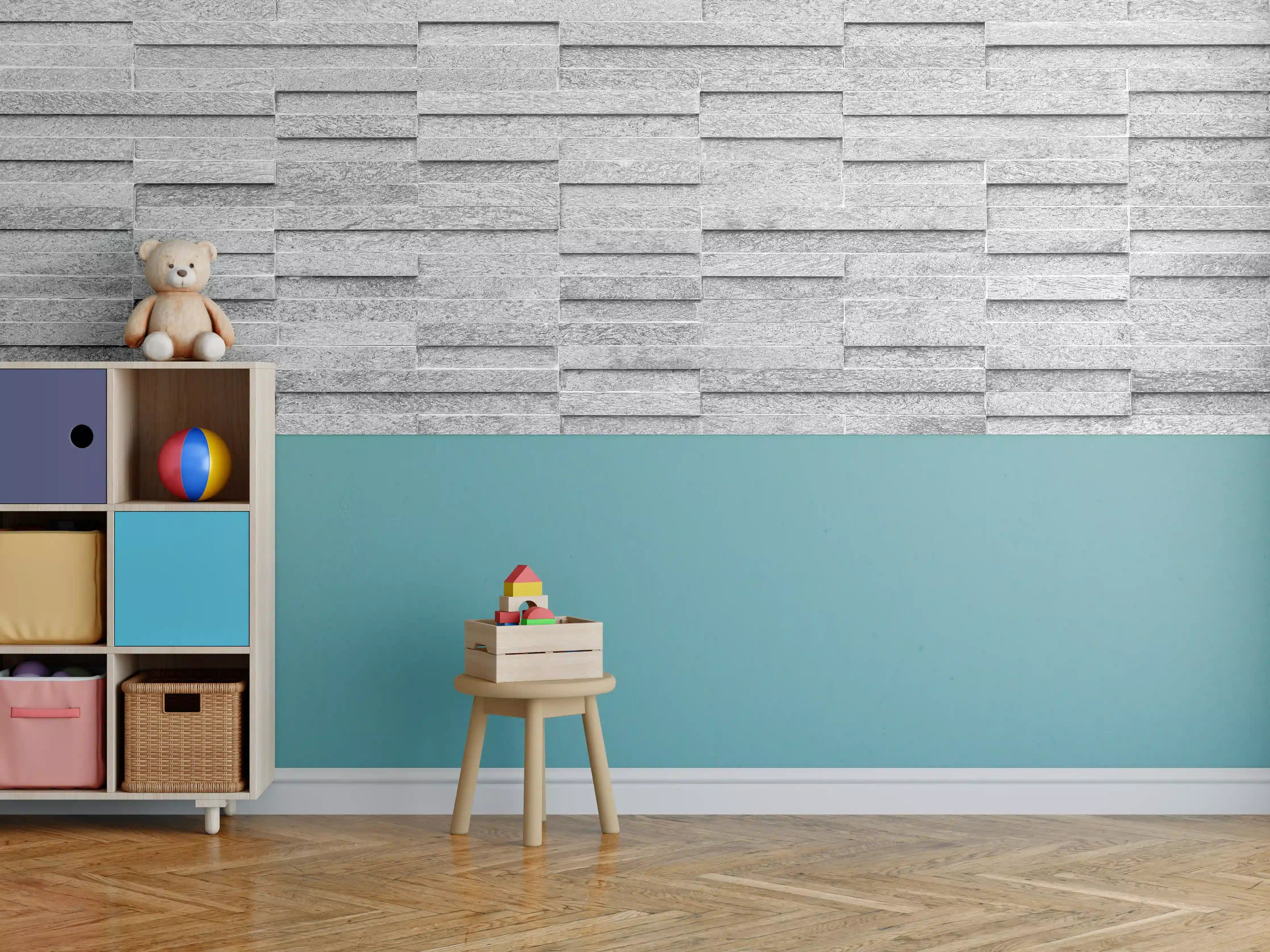 Kinderzimmer Wandgestaltung - Geriffelte gräuliche Backsteinmauer