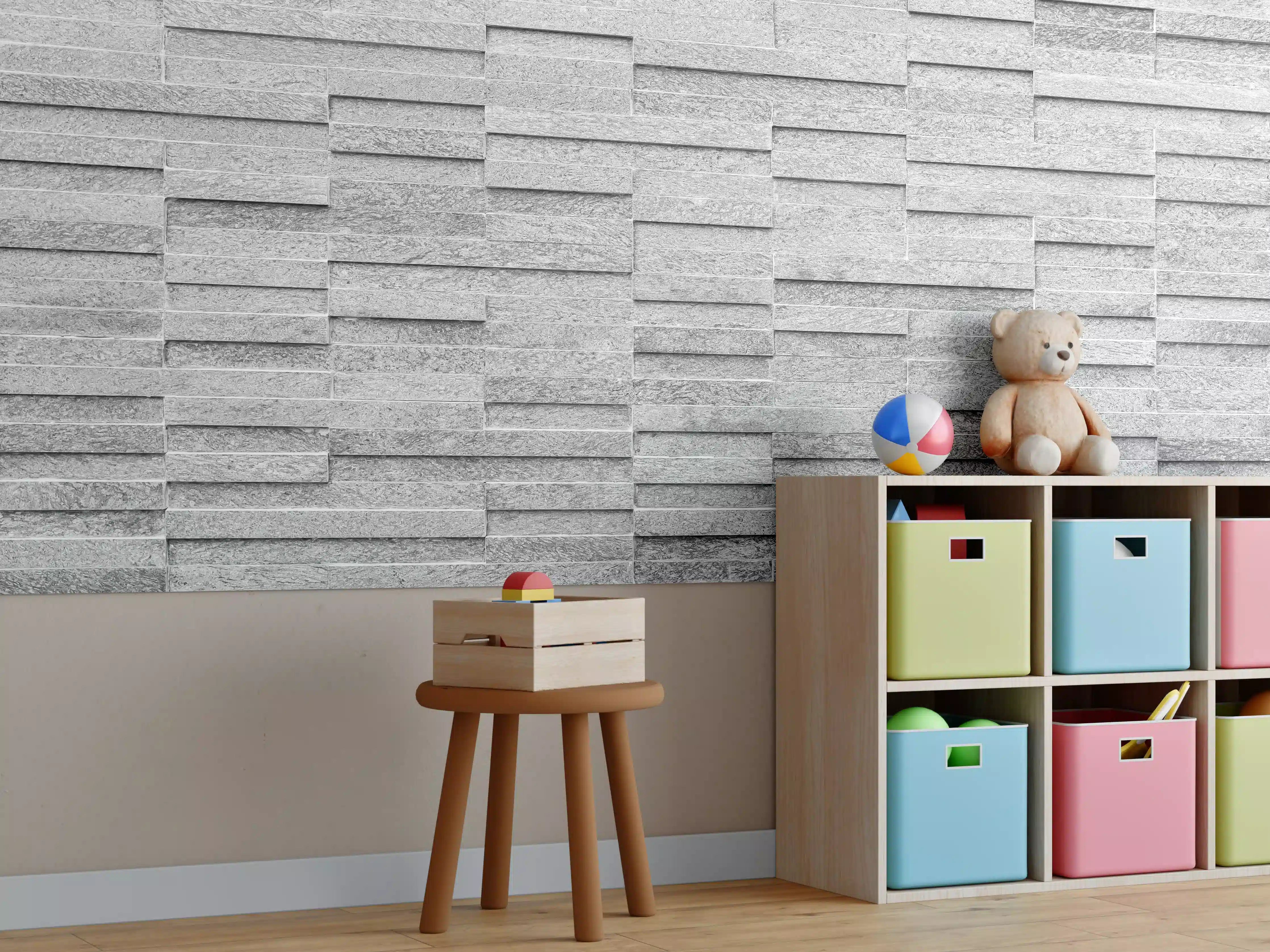 Kinderzimmer Wandgestaltung - Geriffelte gräuliche Backsteinmauer