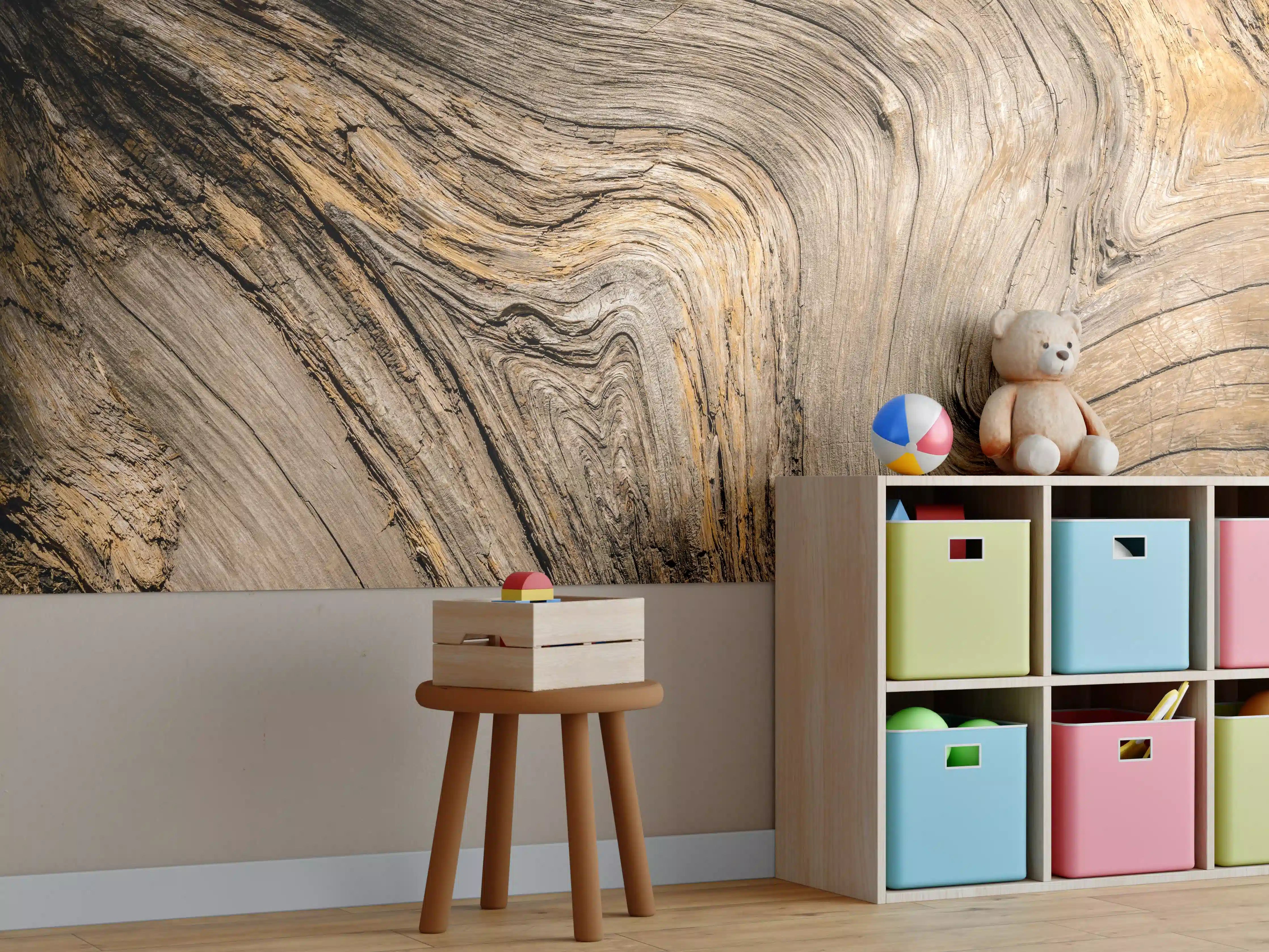 Kinderzimmer Wandgestaltung - Geschwungenes Naturholz