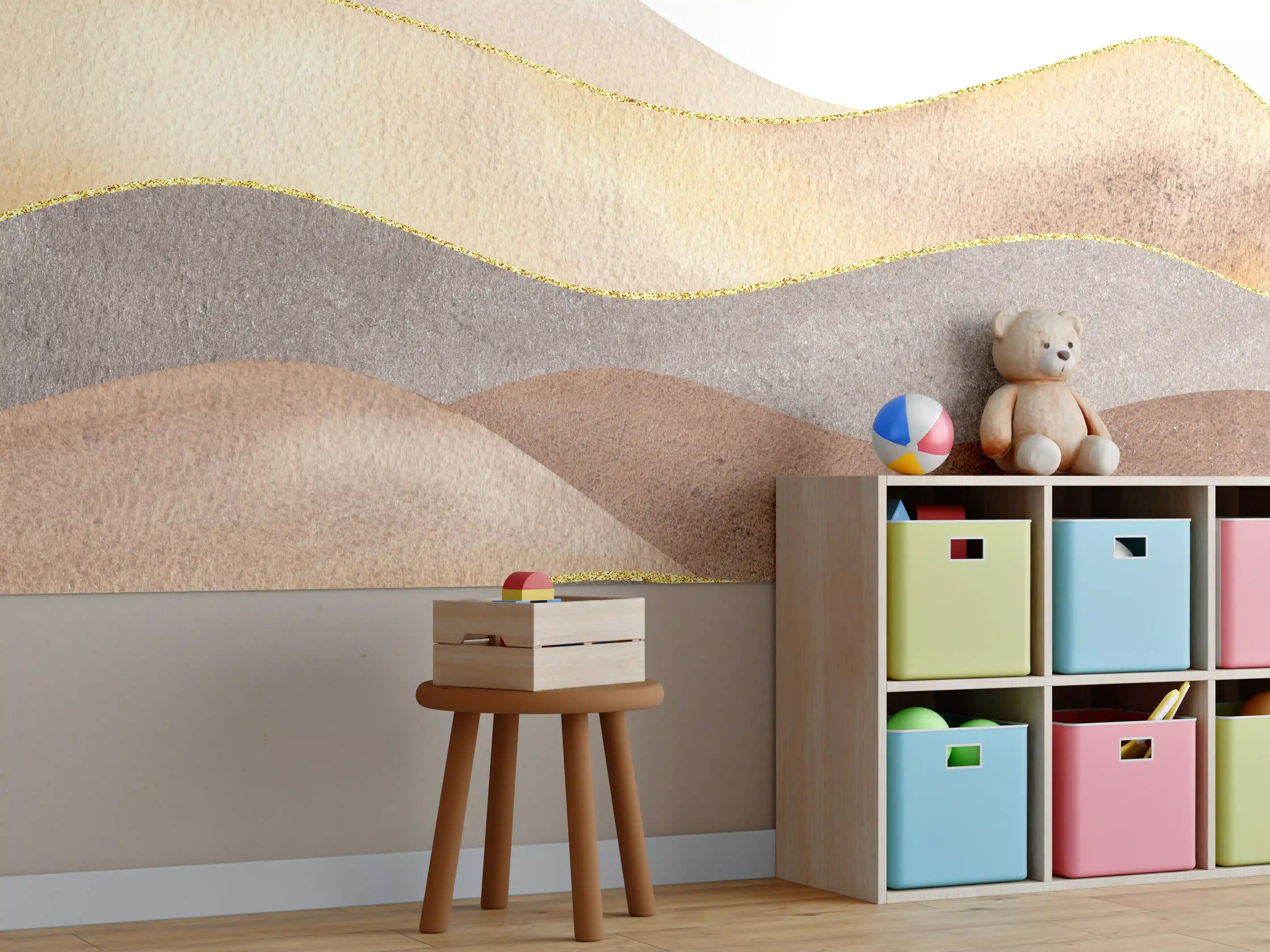Kinderzimmer Wandgestaltung - Gewellte Bergsilhouette - Aquarellformen 