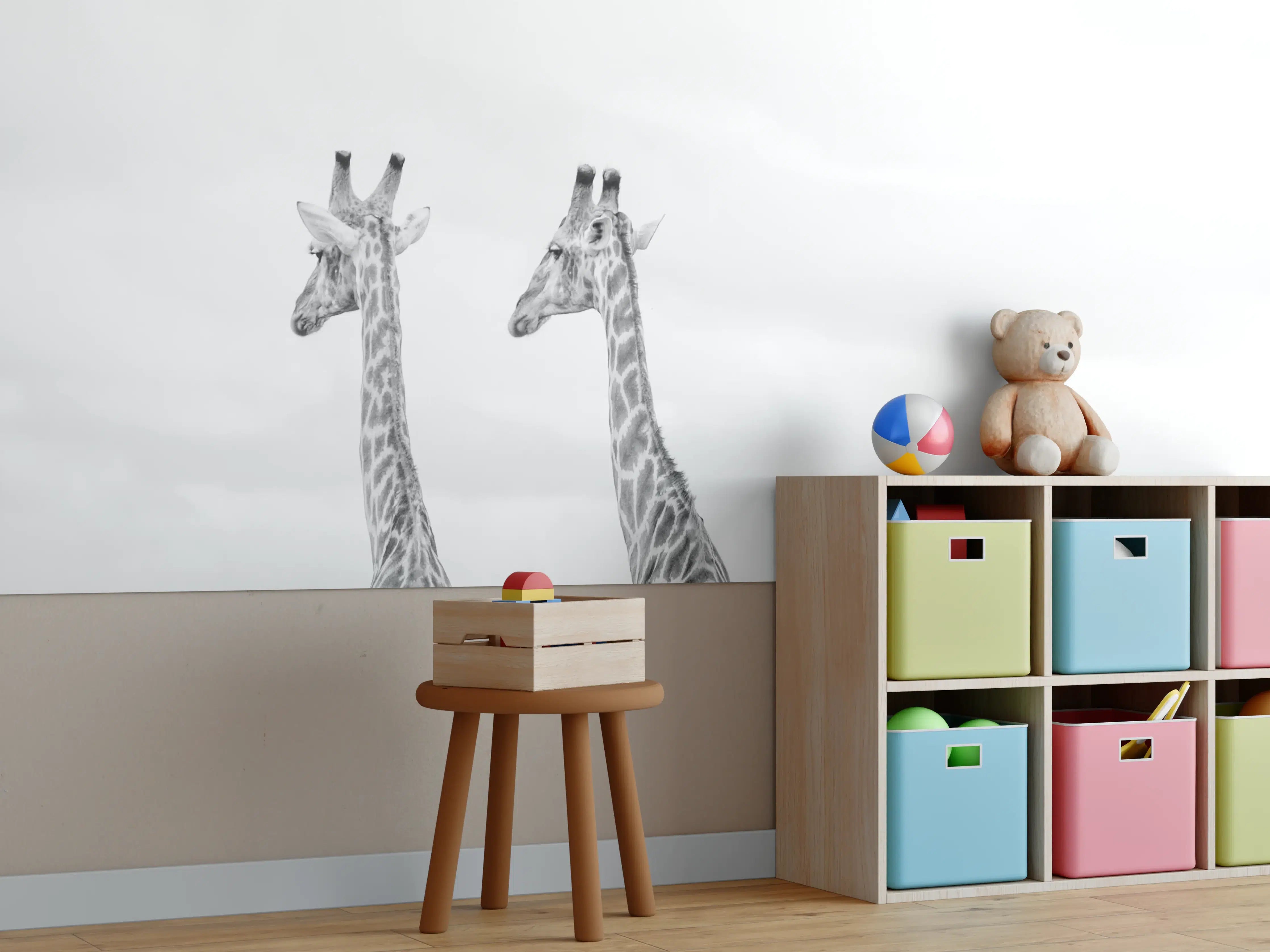 Kinderzimmer Wandgestaltung - Giraffen und Zebras - schwarz-weiß