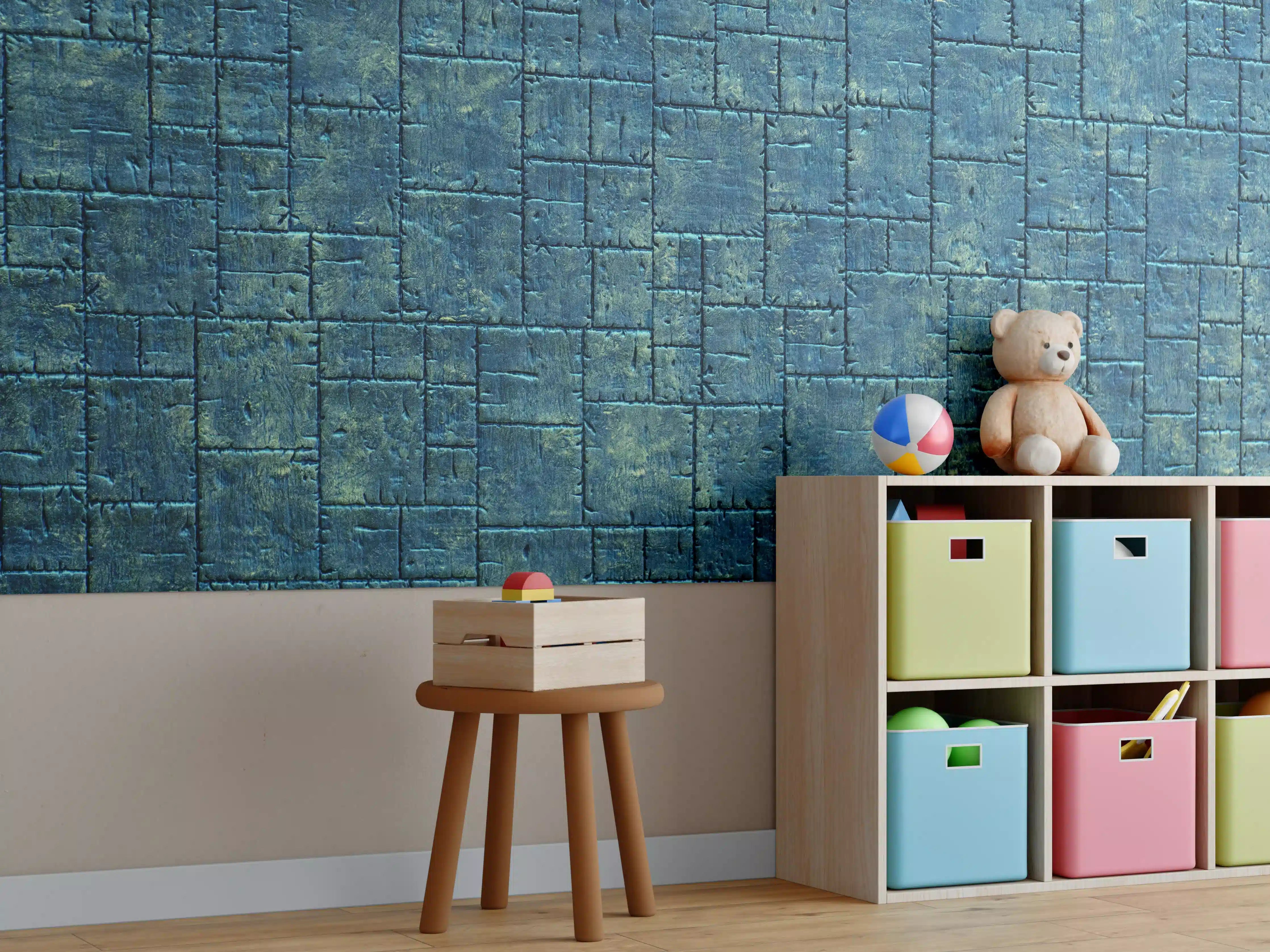 Kinderzimmer Wandgestaltung - Glänzende Fliese in gelblichem Schimmer 