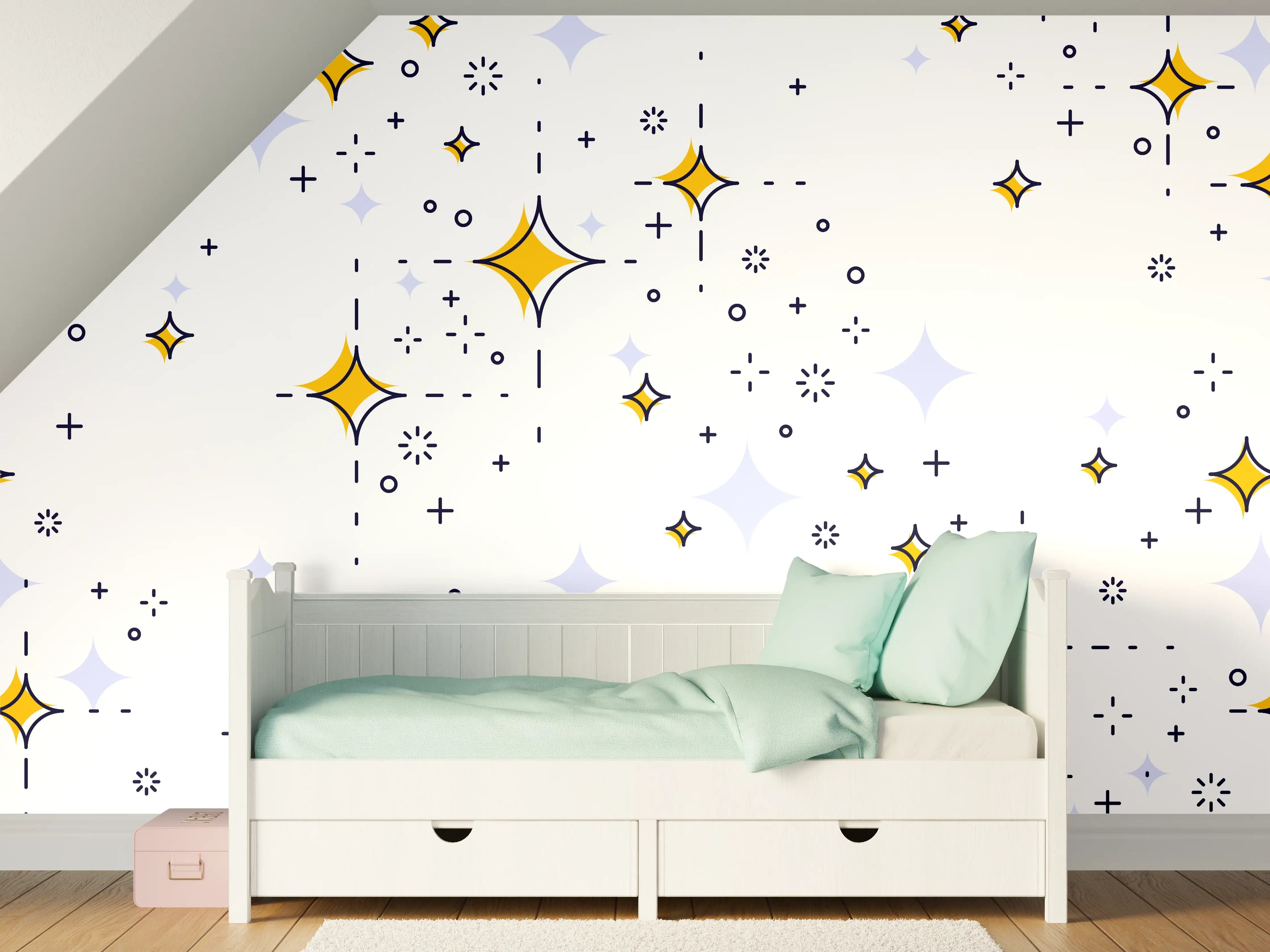 Kinderzimmer Wandgestaltung - Glitzernde Sternenparade in Gold und Silber