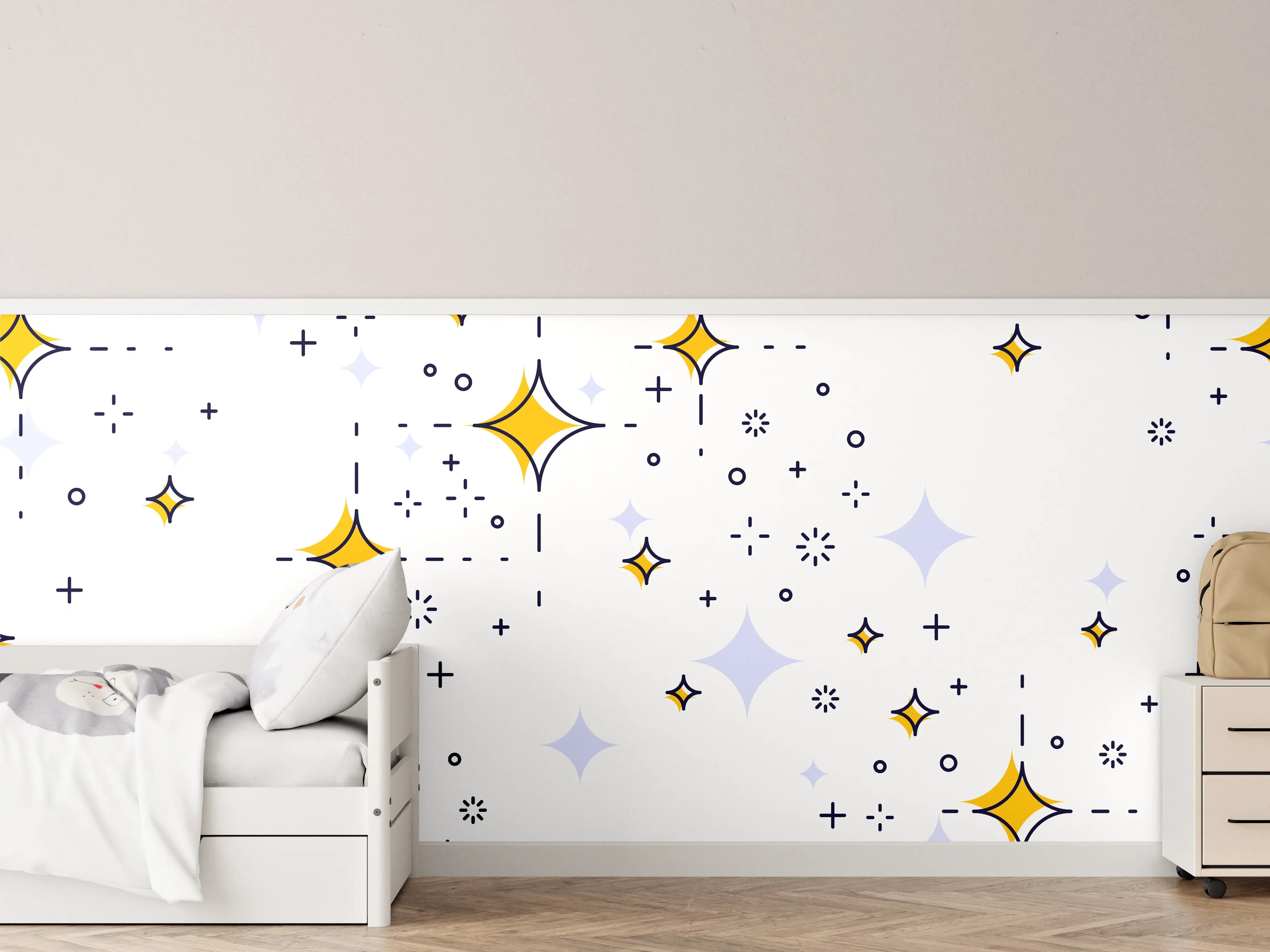 Kinderzimmer Wandgestaltung - Glitzernde Sternenparade in Gold und Silber