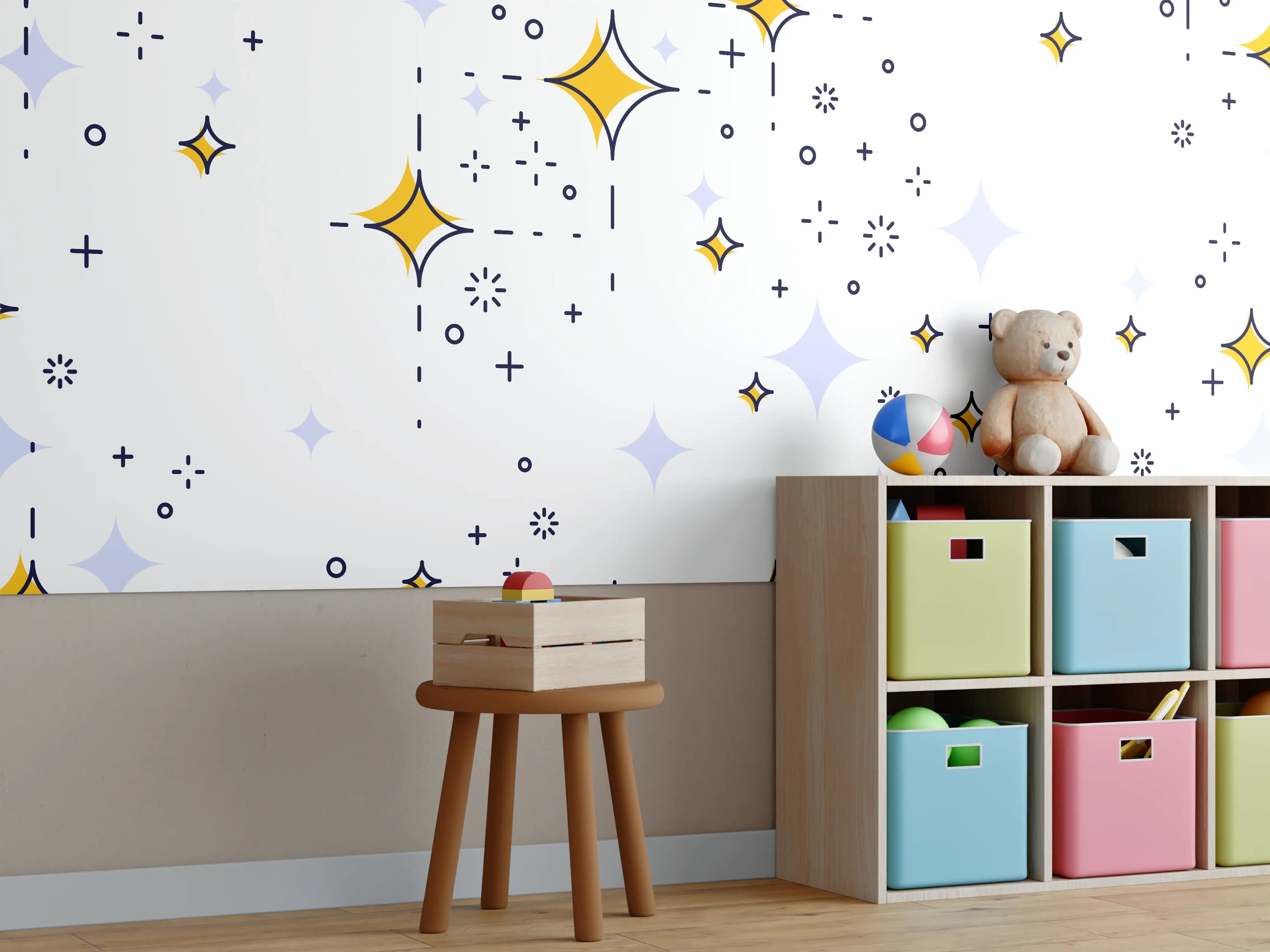 Kinderzimmer Wandgestaltung - Glitzernde Sternenparade in Gold und Silber