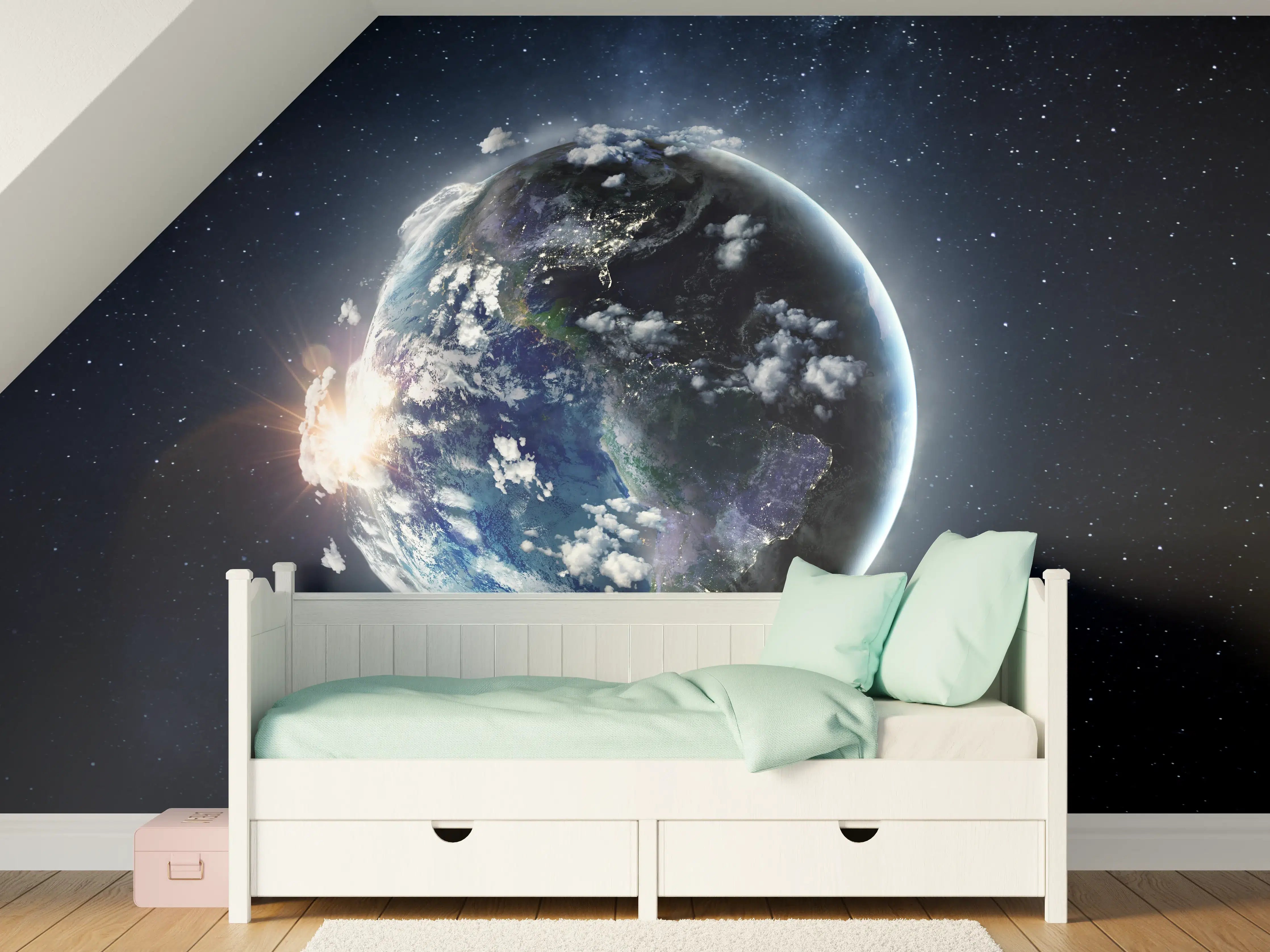 Kinderzimmer Wandgestaltung - Globus Ansicht aus dem Weltall