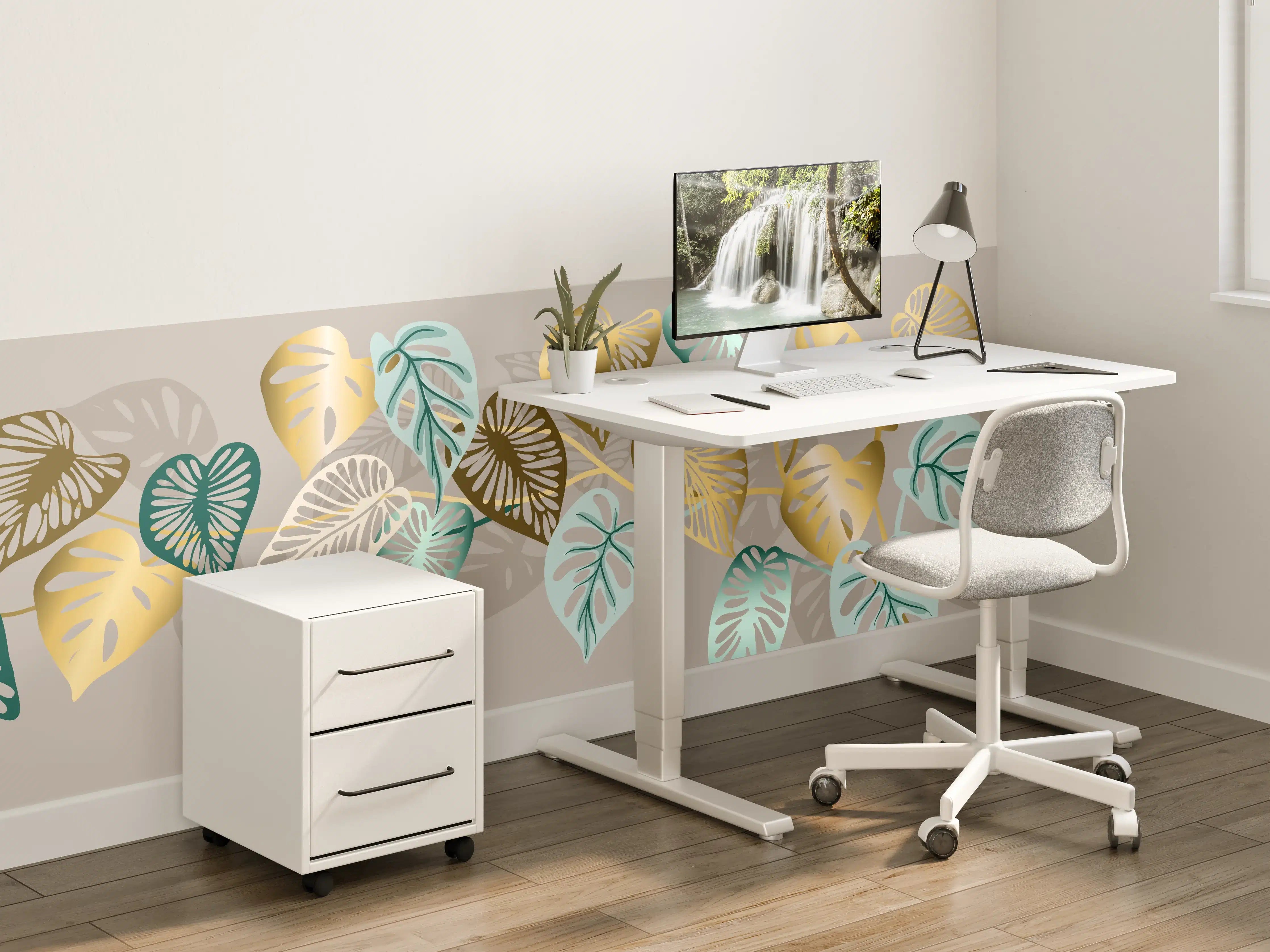 Kinderzimmer Wandgestaltung - Gold-Beige Blätter-Muster-Dekor