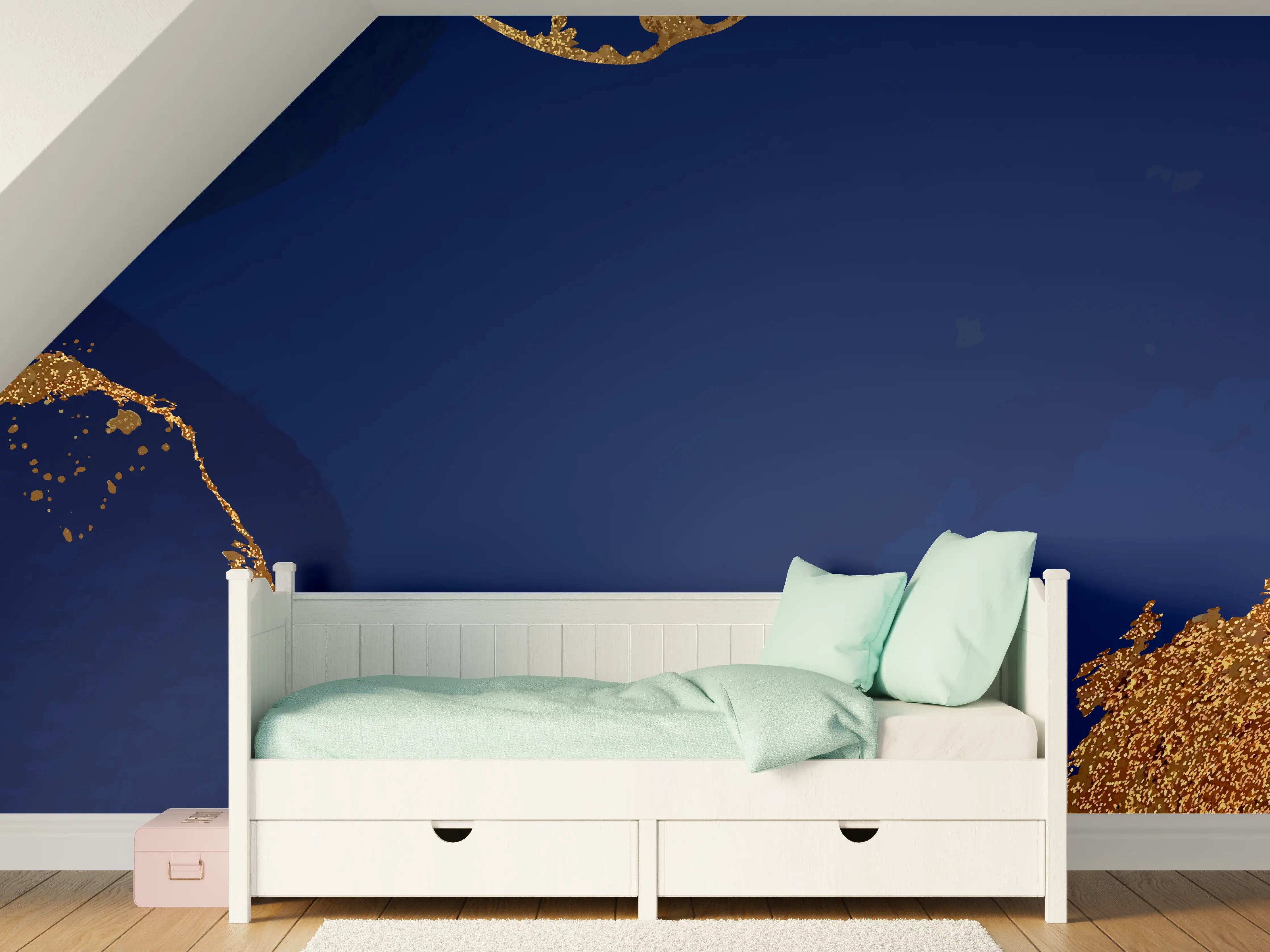 Kinderzimmer Wandgestaltung - Gold-Blauer Abstrakter Entwurf