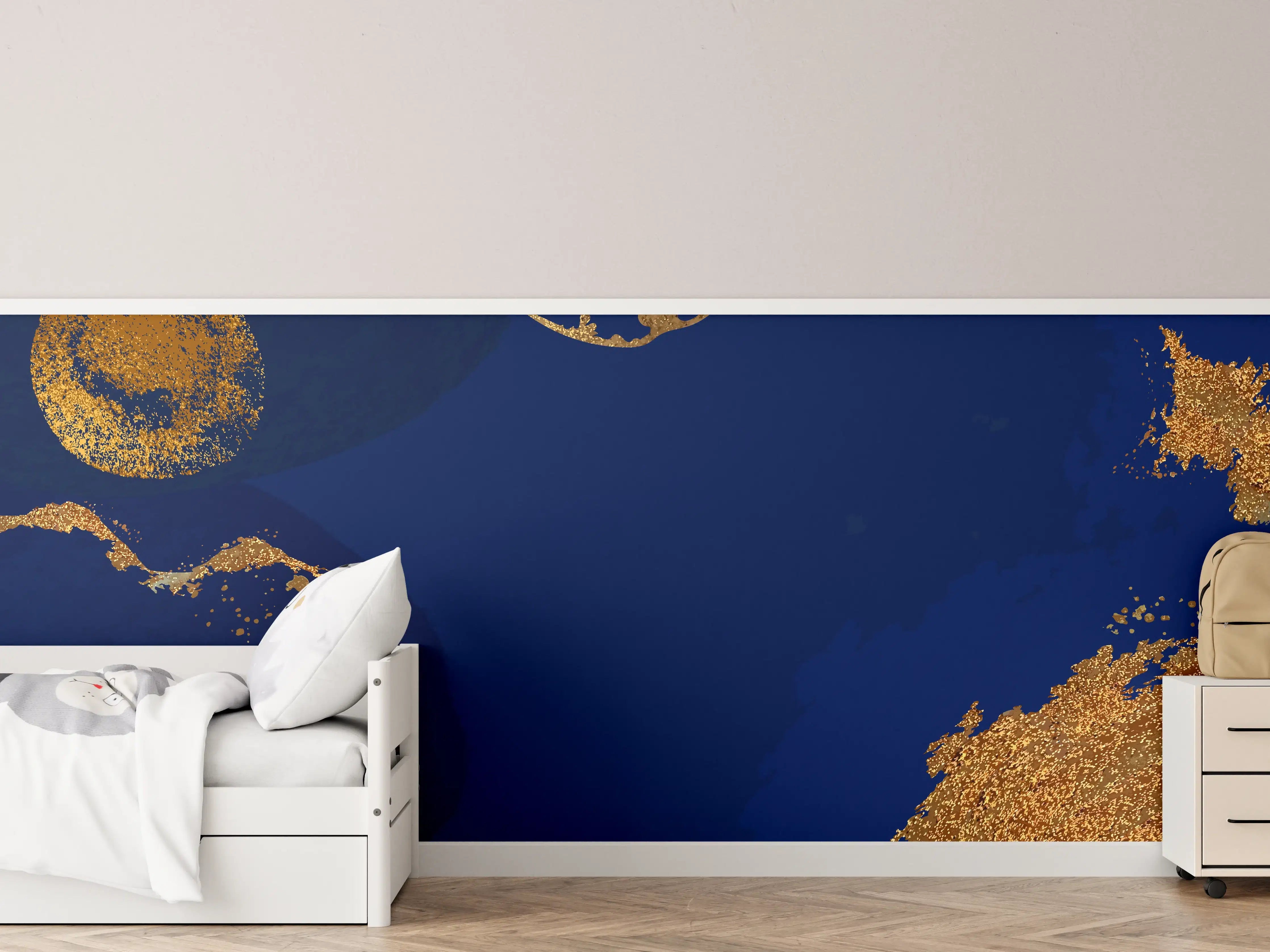 Kinderzimmer Wandgestaltung - Gold-Blauer Abstrakter Entwurf