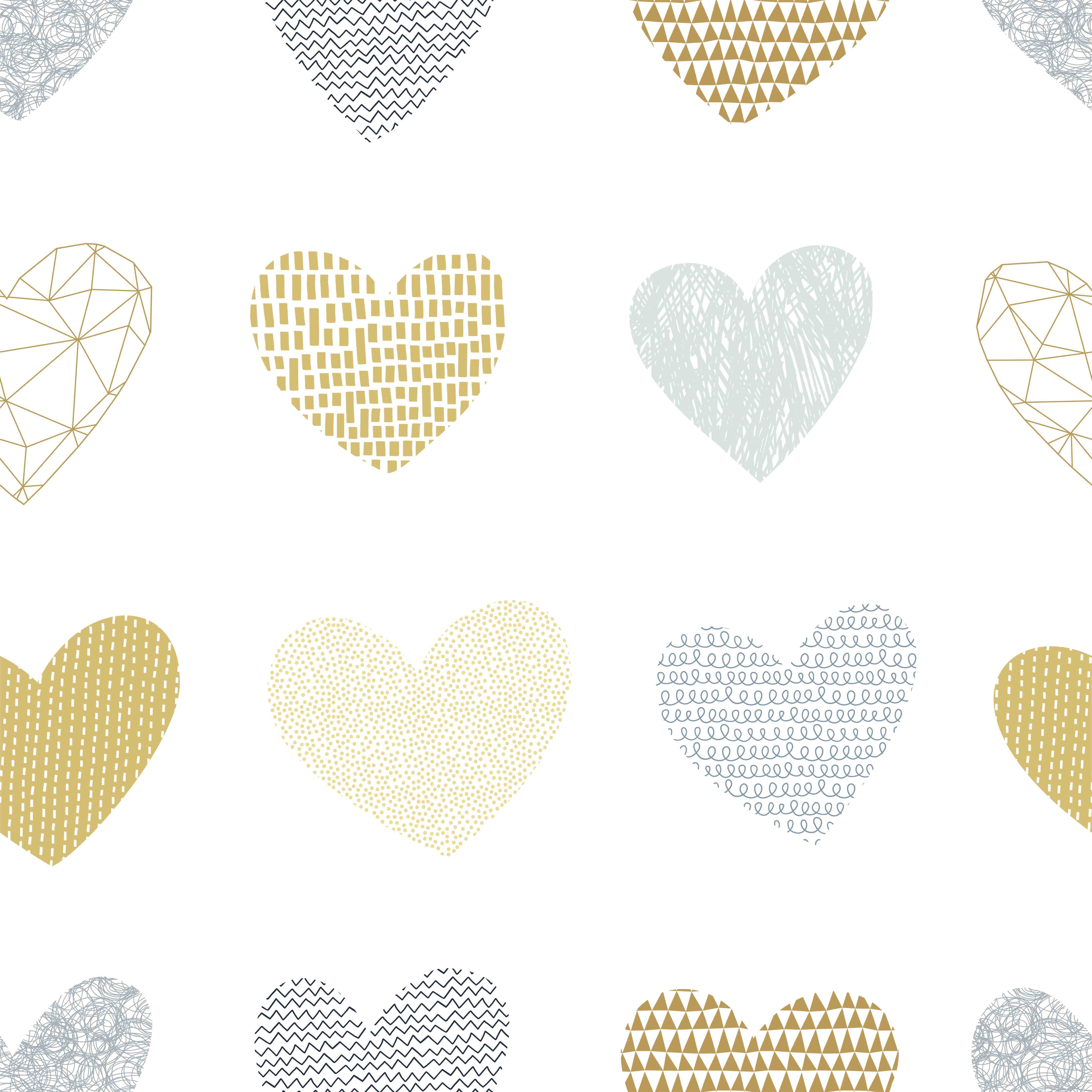 Kinderzimmer Wandgestaltung-Gold-Grau Herz-Muster Design