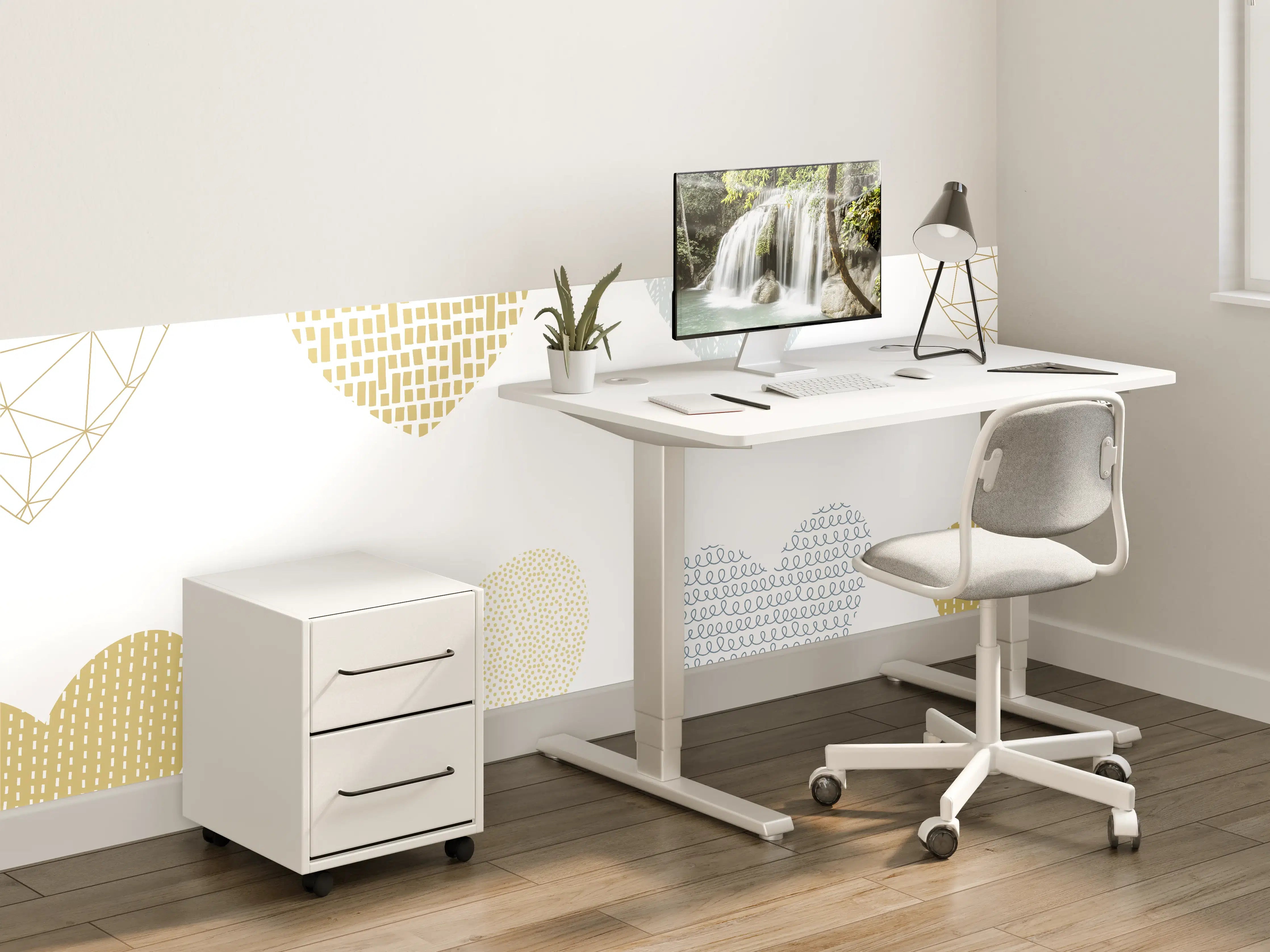 Kinderzimmer Wandgestaltung - Gold-Grau Herz-Muster Design