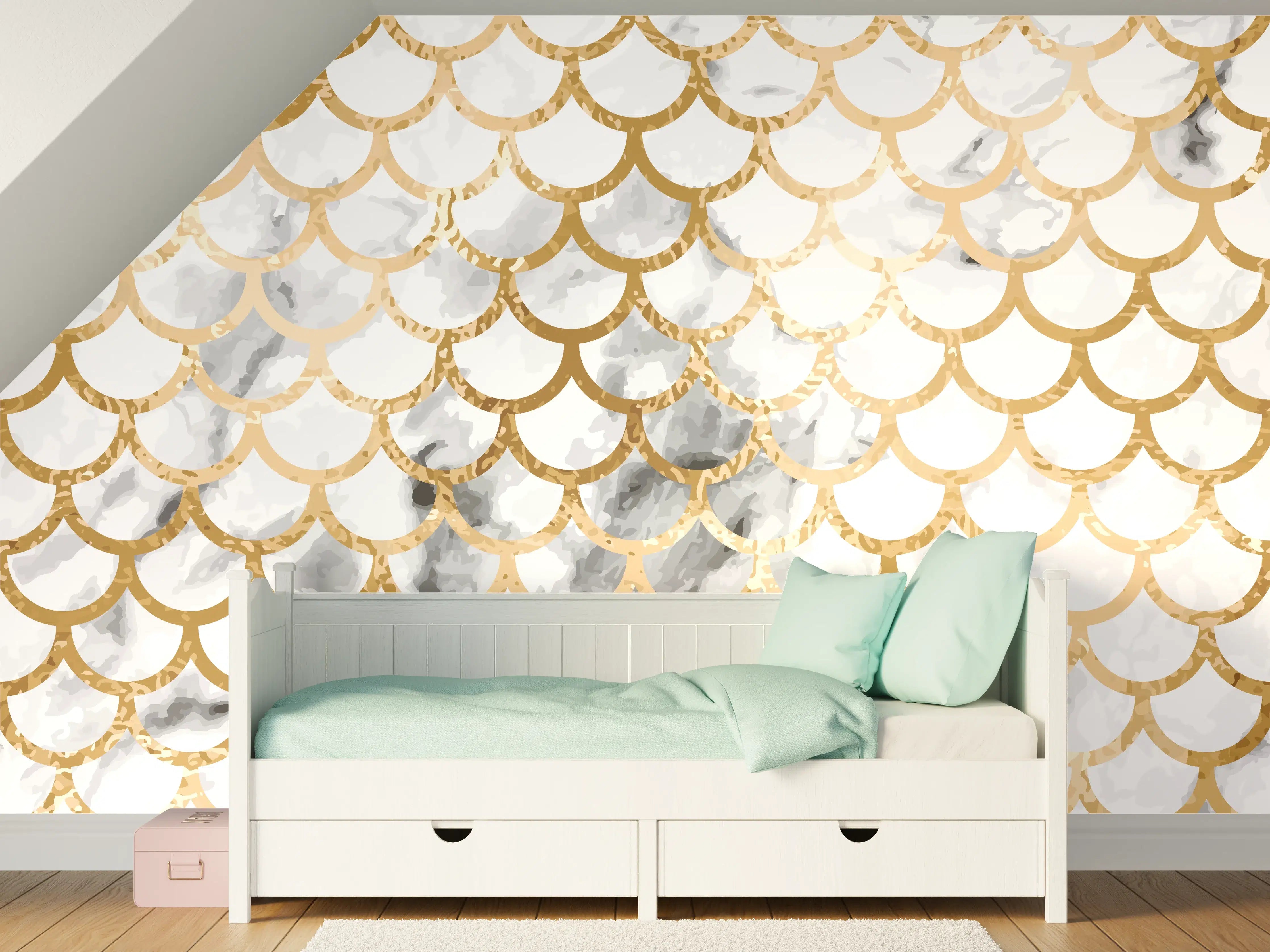 Kinderzimmer Wandgestaltung - Gold Marmor Skala Muster