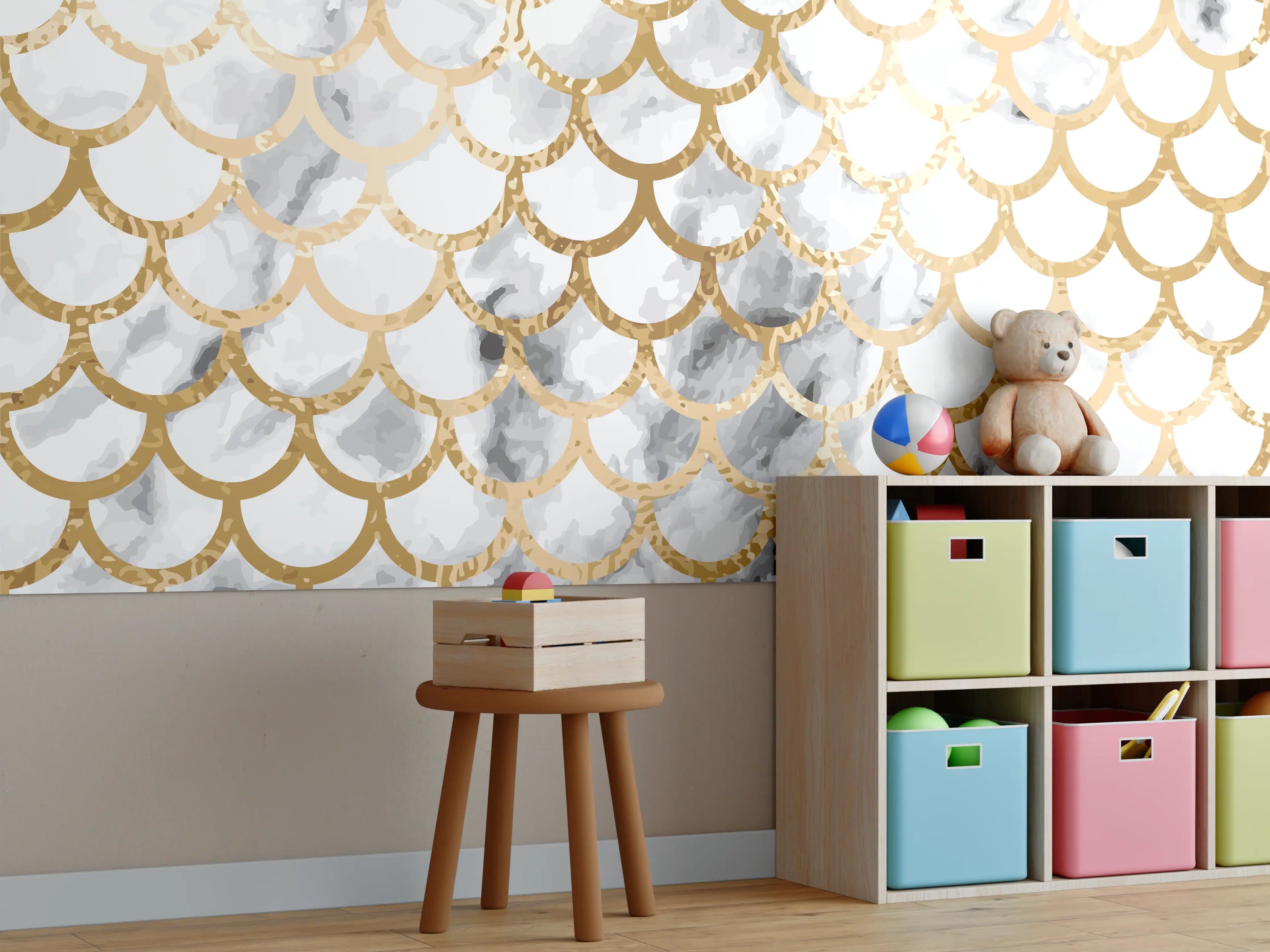 Kinderzimmer Wandgestaltung - Gold Marmor Skala Muster