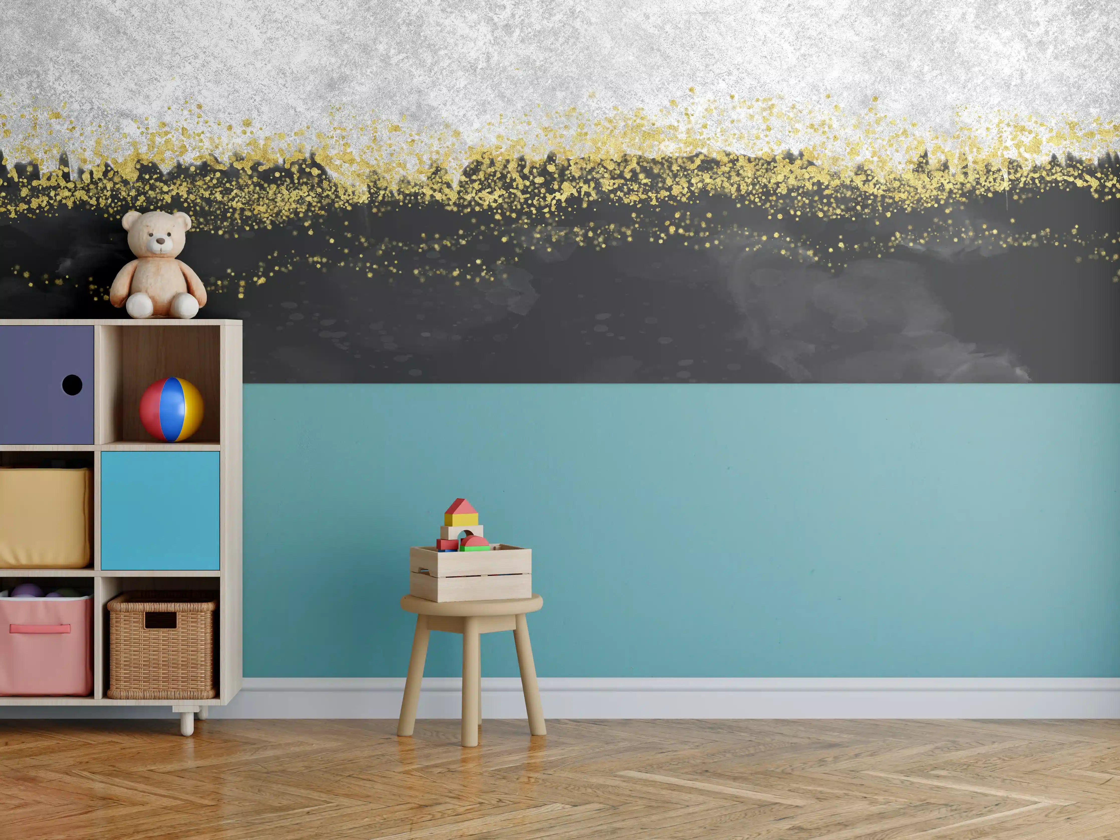 Kinderzimmer Wandgestaltung - Gold-Schwarz-Weiß Resin Geode
