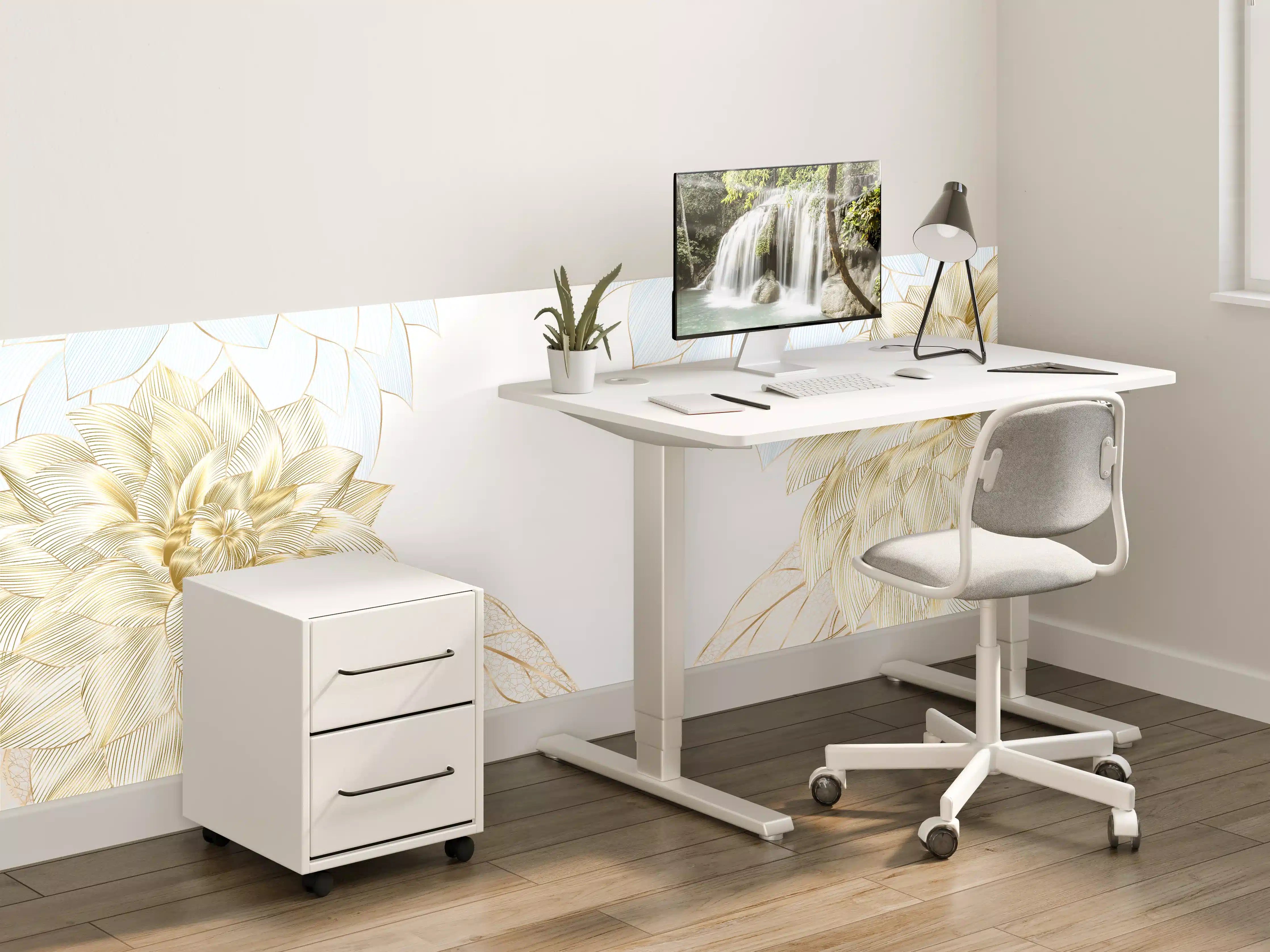 Kinderzimmer Wandgestaltung - Gold-Weiß Floral Design