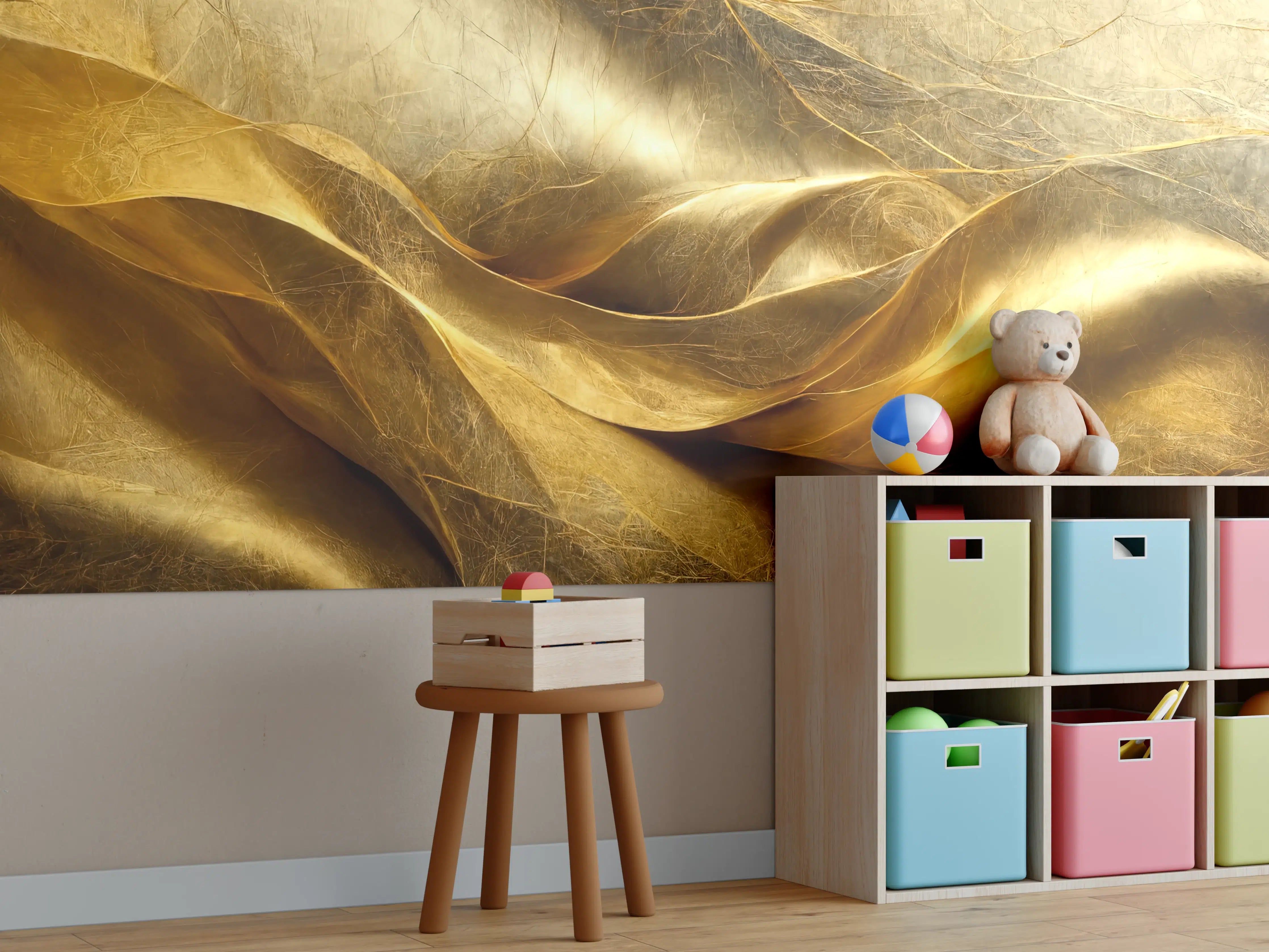 Kinderzimmer Wandgestaltung - Golden Falten-Textur mit warmen Tönen