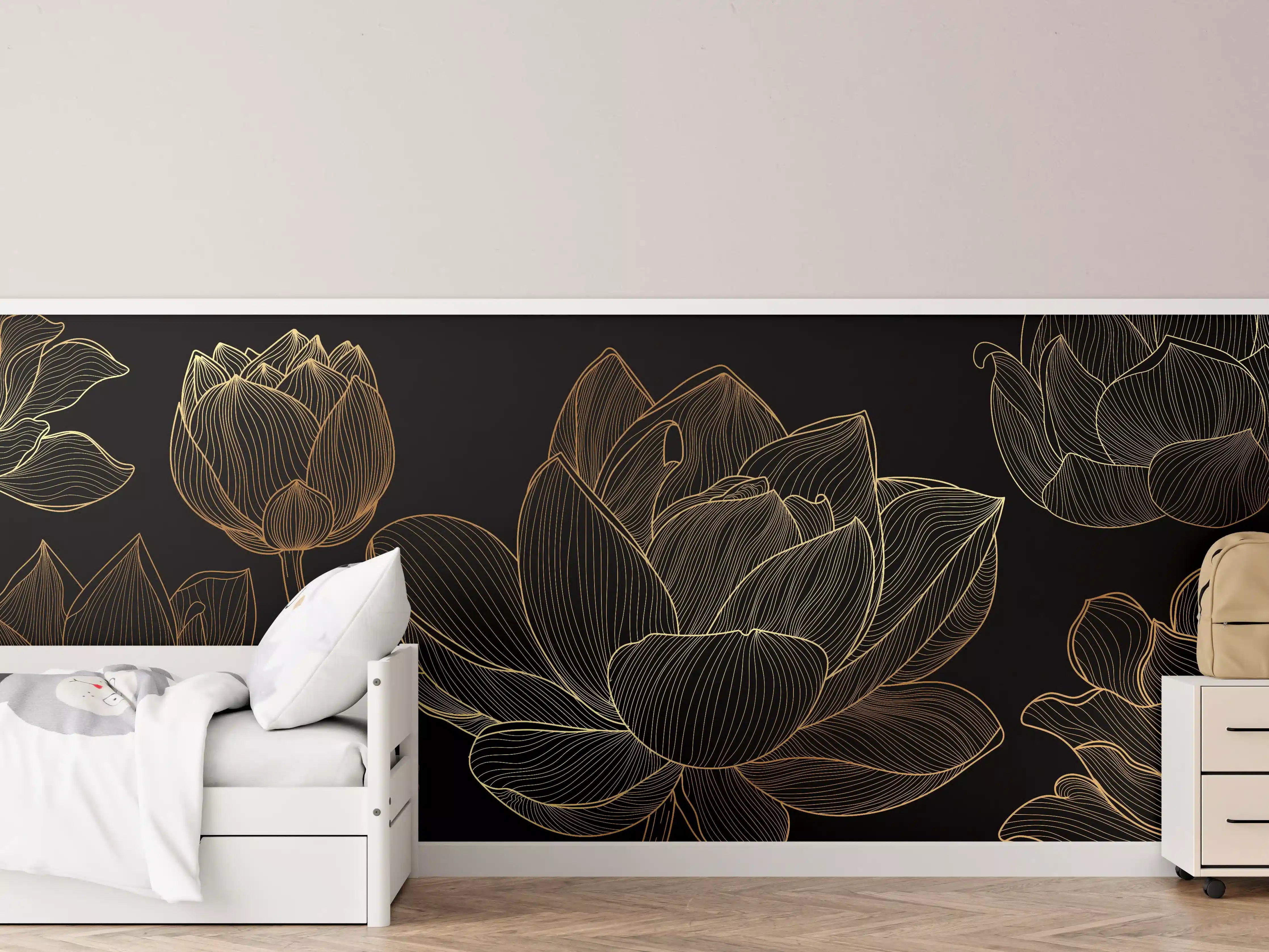 Kinderzimmer Wandgestaltung - Golden Floral Lineart