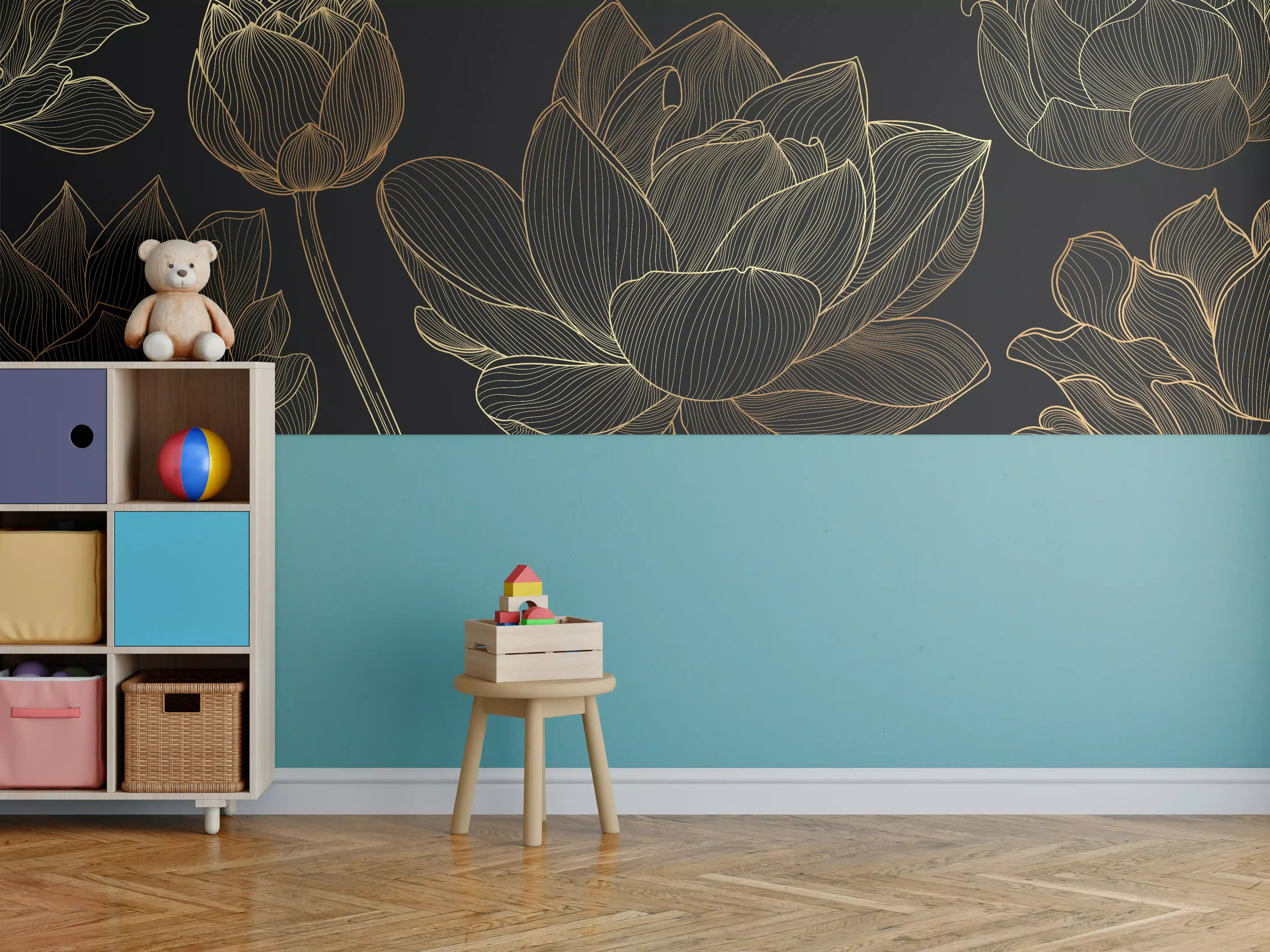 Kinderzimmer Wandgestaltung - Golden Floral Lineart