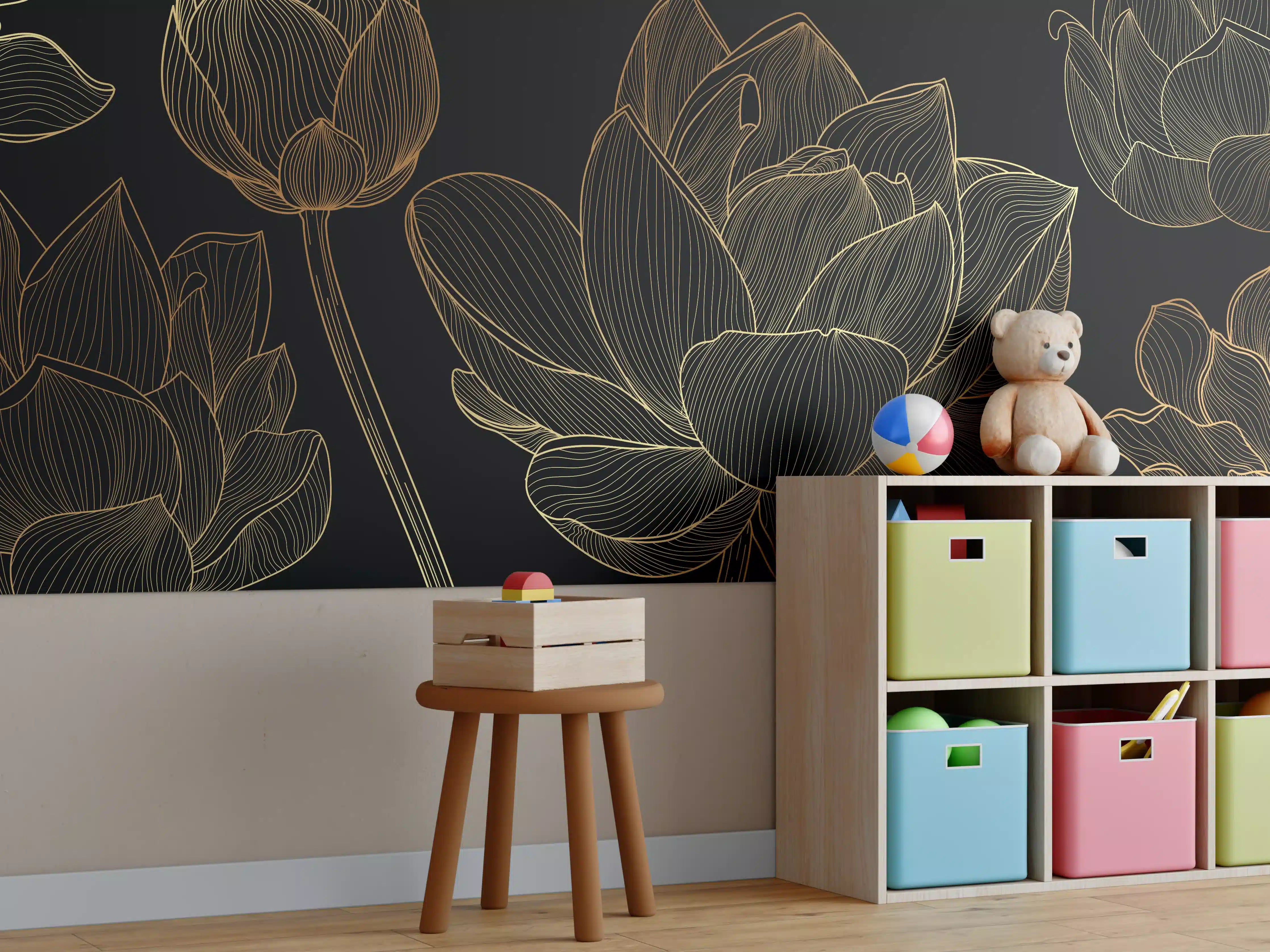Kinderzimmer Wandgestaltung - Golden Floral Lineart